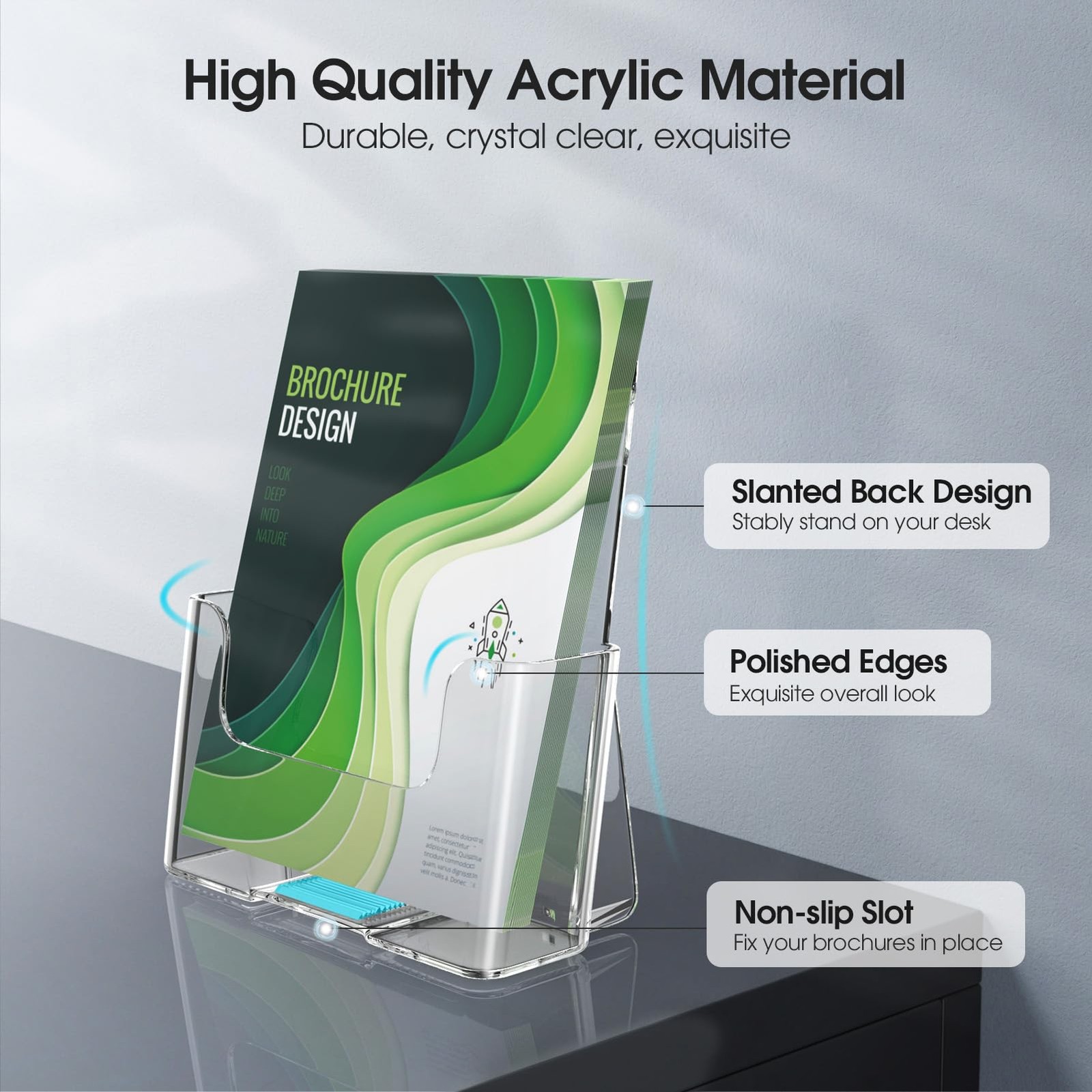 MaxGear Acrylic Brochure Holder 6 x 8 inch, Display Stand 6&Prime;x9&Prime;-2 pack, clear