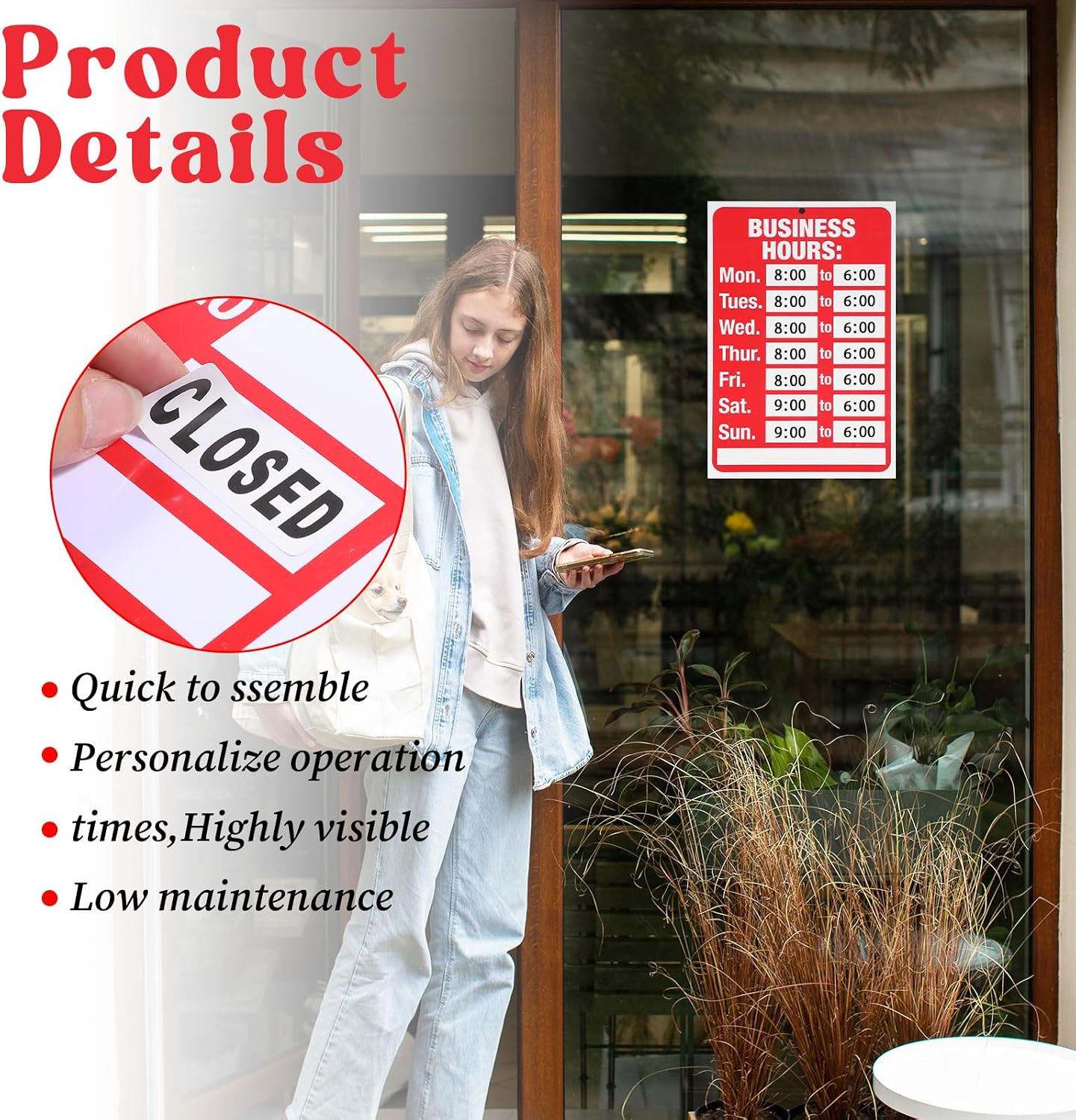 2 Set Business Hours Open Closed Sign Kit for Glass Door or Window, Ideal Hour o