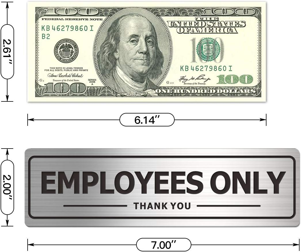 Employees Only Sign, Metal Self-Adhesive Signs for Business Door Wall, Aluminum