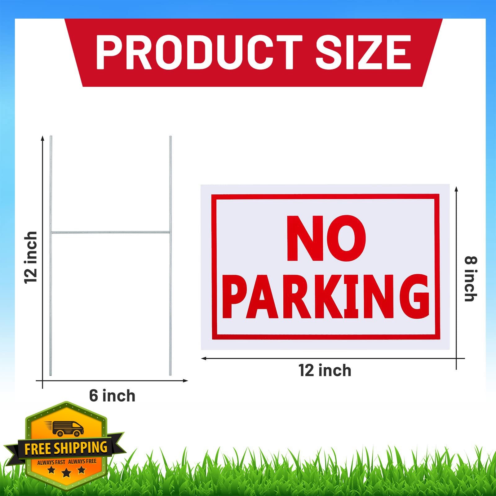 Blulu 16 Pcs No Parking Signs Stakes 12×8&Prime; White Red