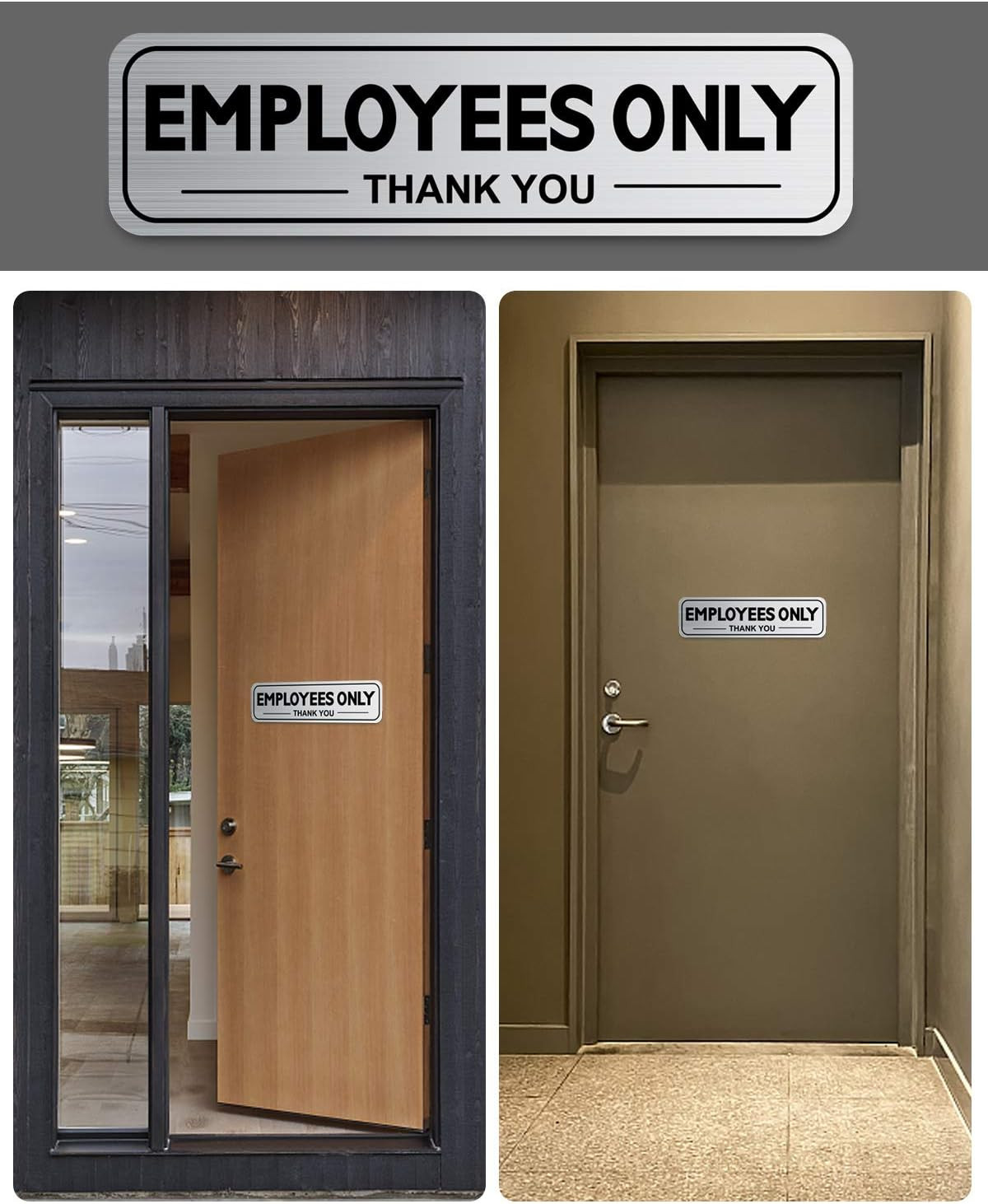 2pcs Employees Only Sign Stickers Metal like Brushed Silver 9×2.5 Back