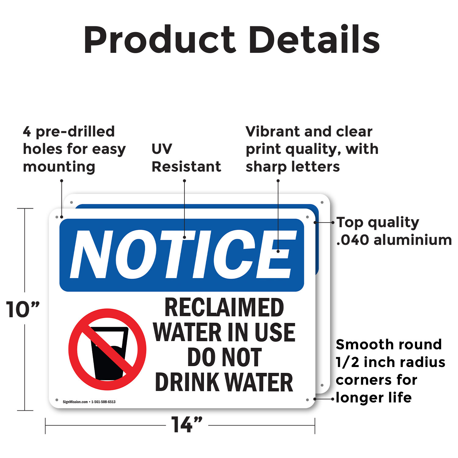 (2 Pack) Reclaimed Water In Use Do Not OSHA Notice Sign Decal Metal Plastic