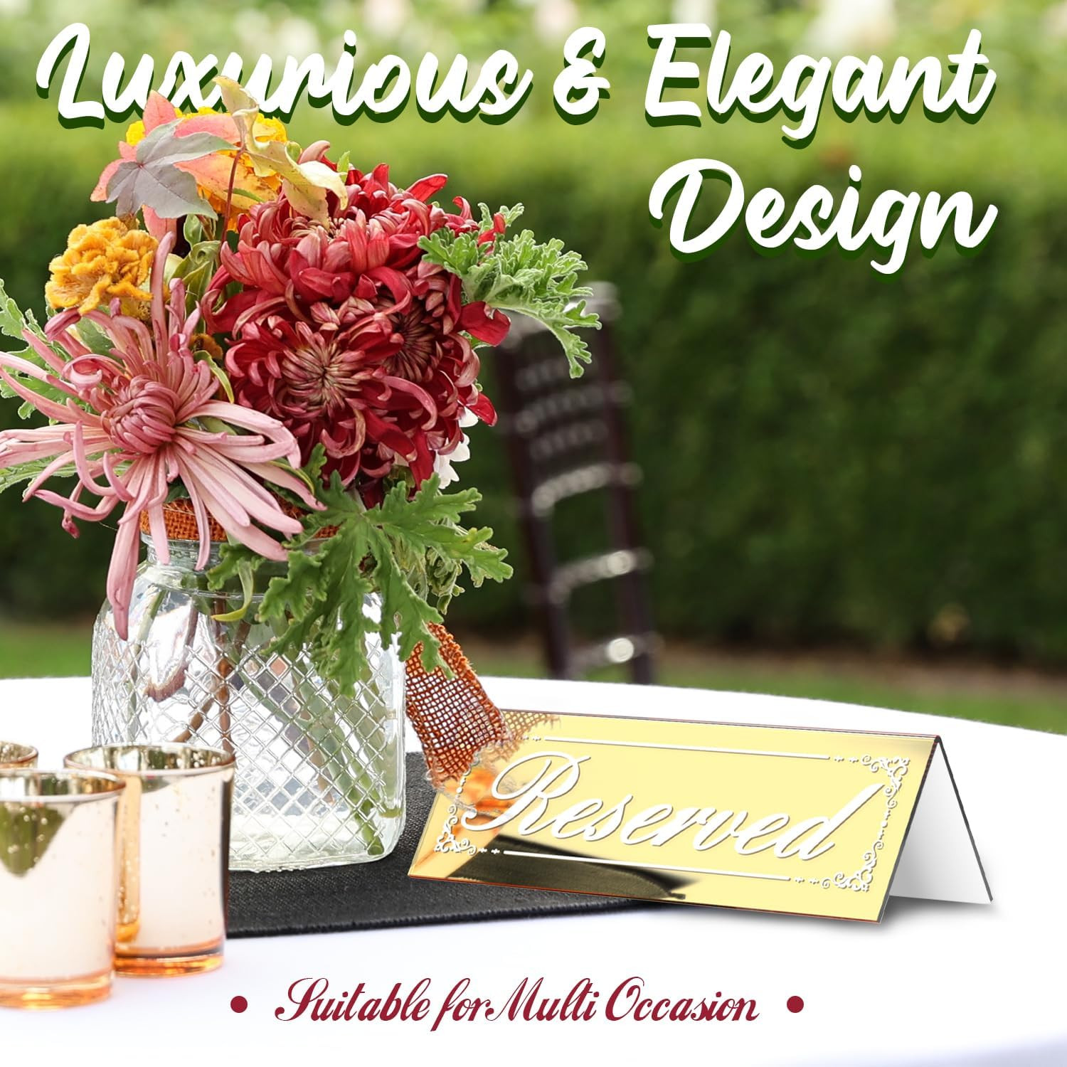 12 Pcs Mirrored Gold Reserved Table Signs, 6&Prime; X 2&Prime; Double-Sided Table Tent Sign