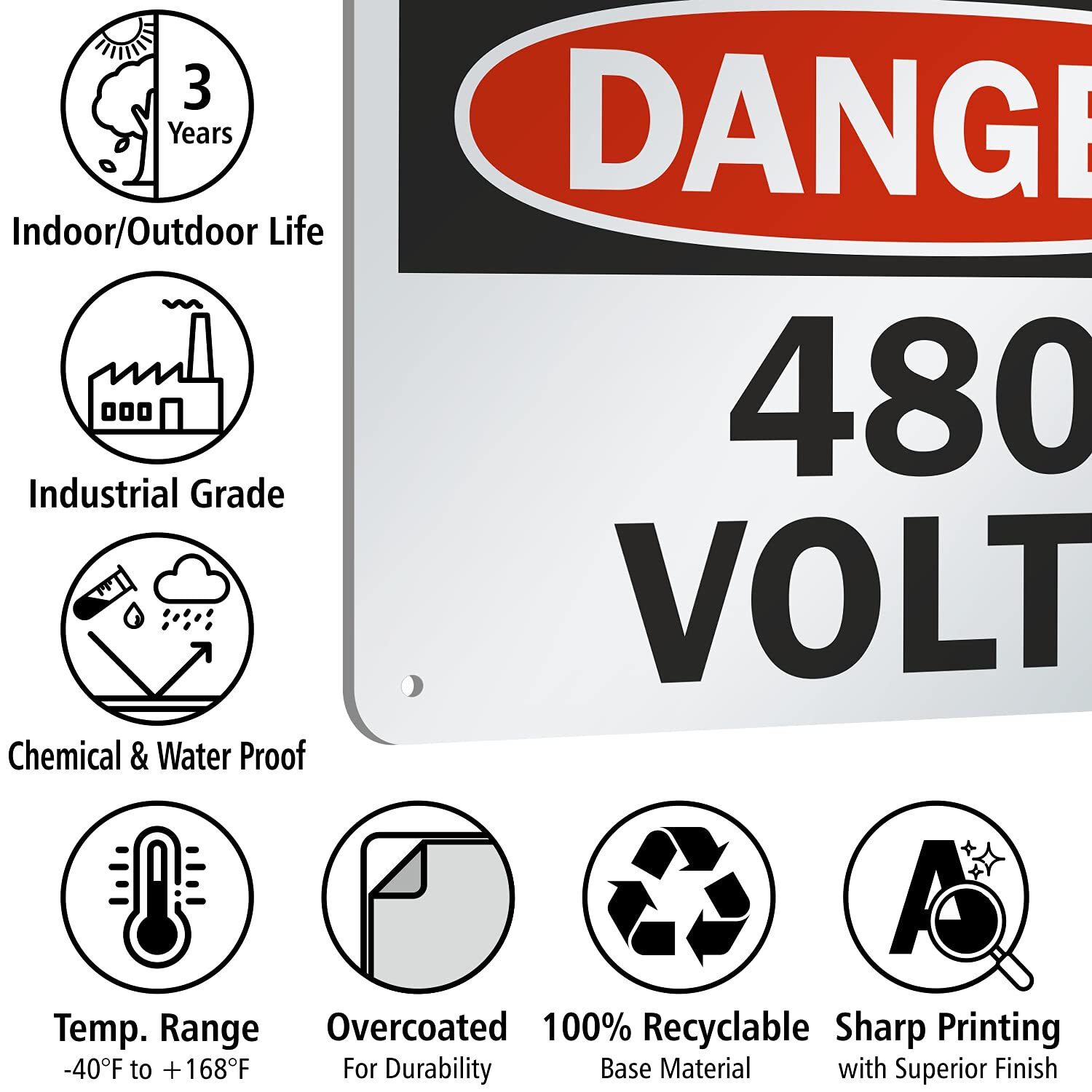 7 x 10 inch “Danger – 480 Volts” OSHA Sign with Pre-Cleared Holes Digital Pri…