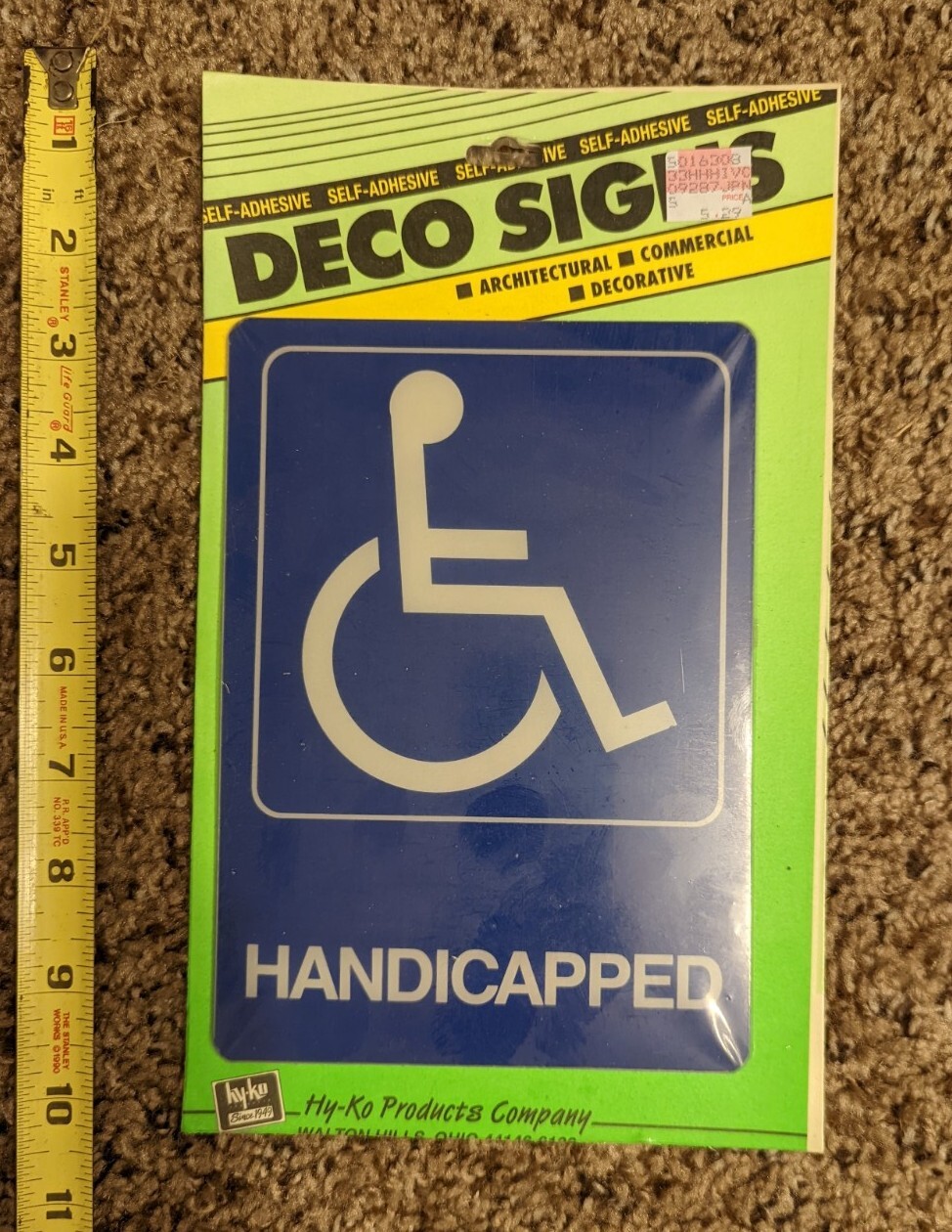 Handicapped Deco Signs Self-Adhesive Hy-Ko products Original New