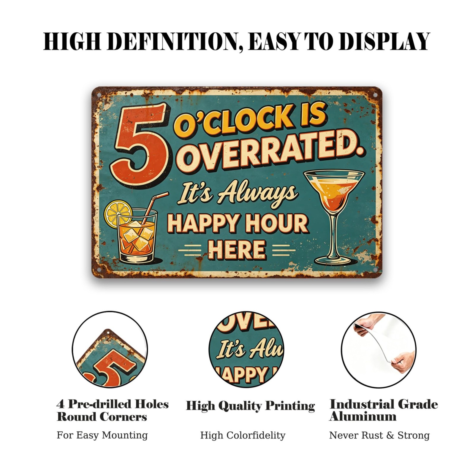 Retro Bar Aluminum Signs, It&rsquo;s Always Happy Hour Here 5 O&rsquo;clock Is Overrated,…