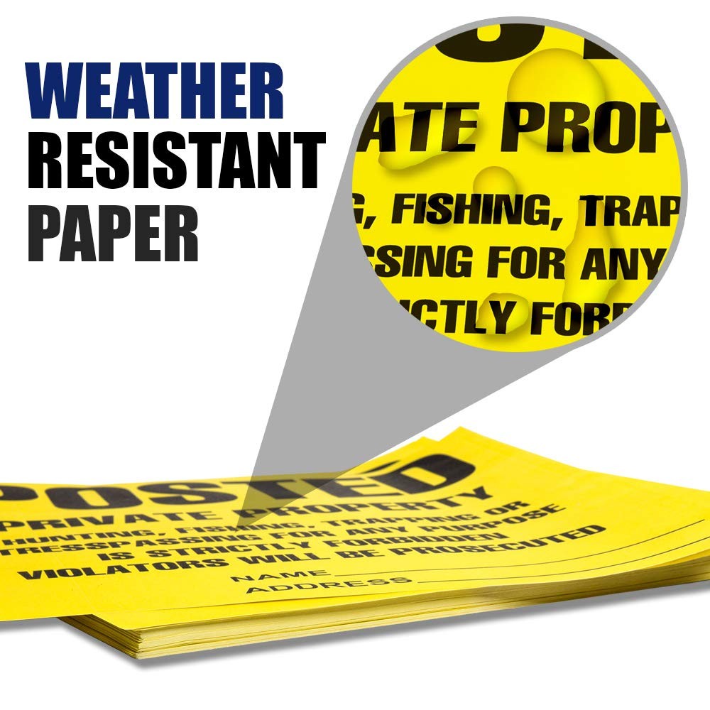 Heavy Duty Posted Signs – No Hunting or Trespassing (Yellow, 11&Prime; X 11&Prime;, 100 Pack