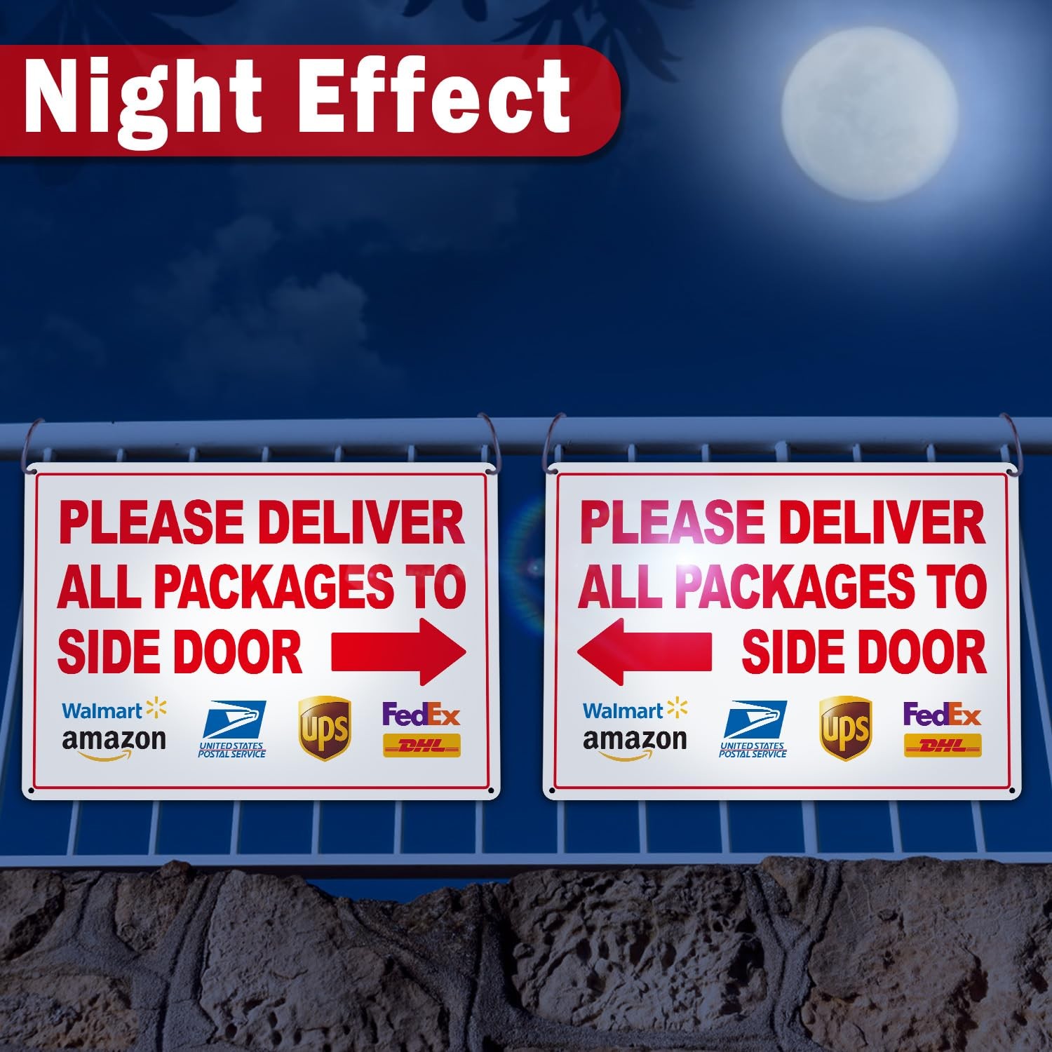2 Pack 14×10 inch Deliver All Packages to Side Door Sign with Arrows Plastic
