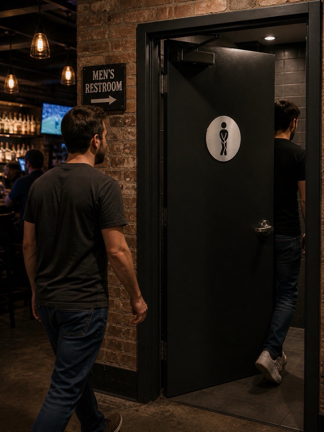 Men’s Restroom Sign 9” Round Brushed Aluminum Bathroom Door Sign