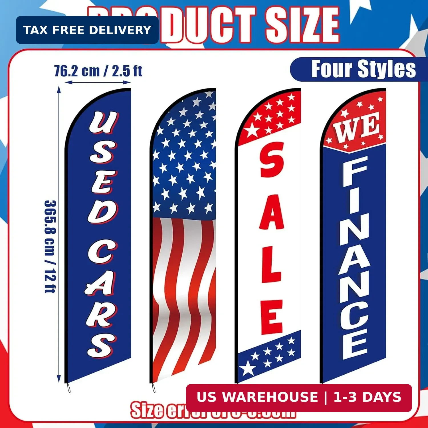 Used Car Flags 4 Pack 12ft Windless Auto Swooper Car Lot Feather Flags for