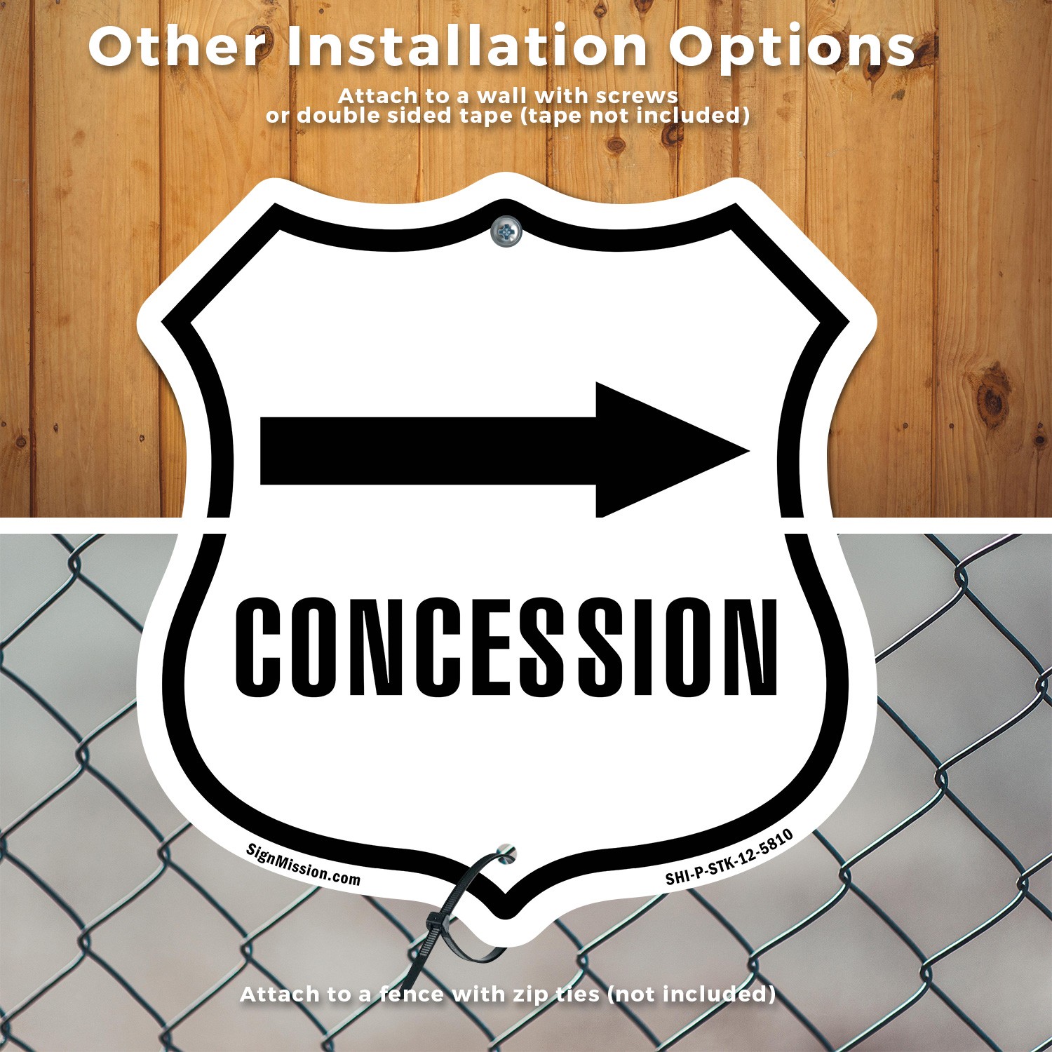 Concession Right Shield Shaped Sign With Stake Crafted in the USA