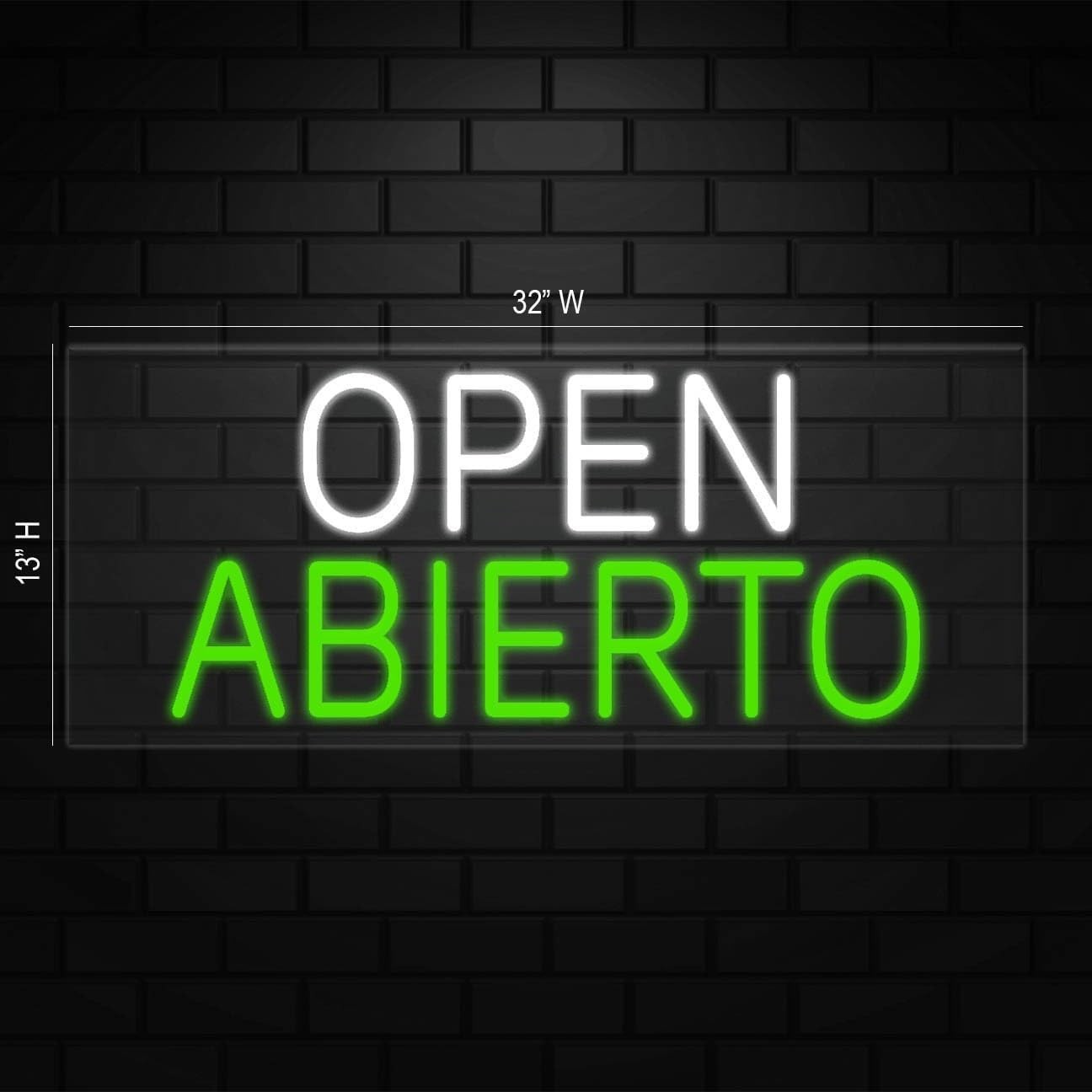 Open Abierto Sign for Business Displays | LED Flex Neon | 32&Prime;W x 13&Prime;H x 1&Prime;D