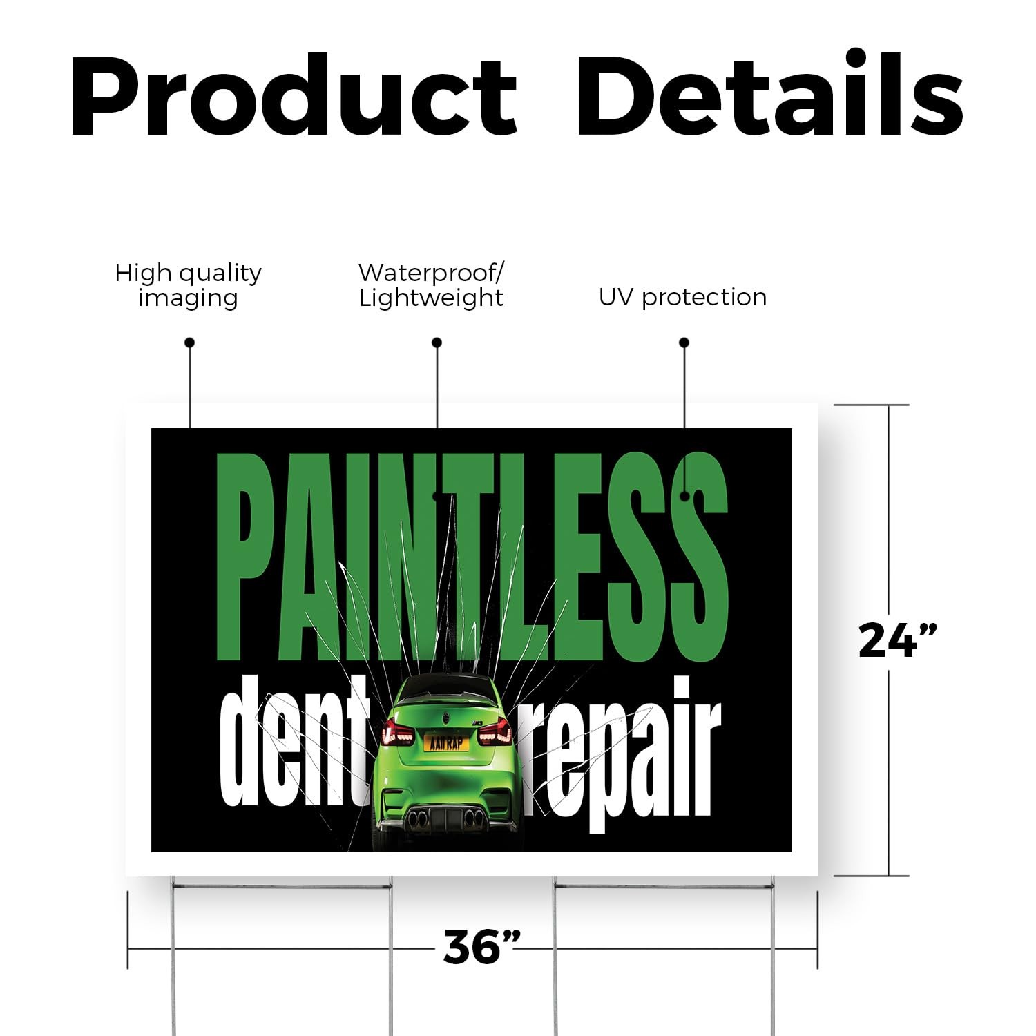 Paintless Dent Repair Yard Sign 24 Inch x 36 Inch Single Sided Weatherproof H…