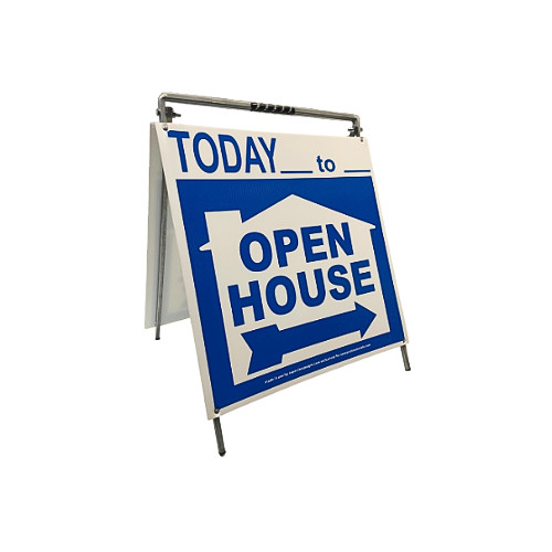 Real Estate Open House Sign Kit Metal A-Frame 5 Pack Blue House w/ Today Times