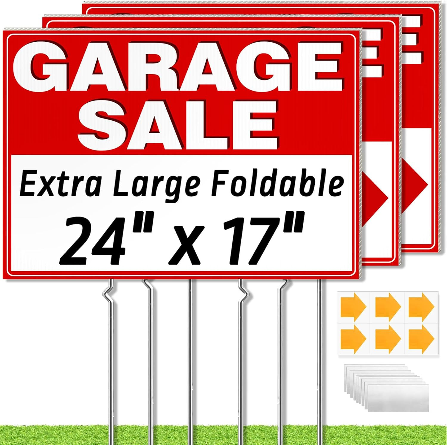 Garage Sale Signs 24&Prime; X 17&Prime;, 3Pcs Foldable Extra-Large Yard Sale Signs with Meta