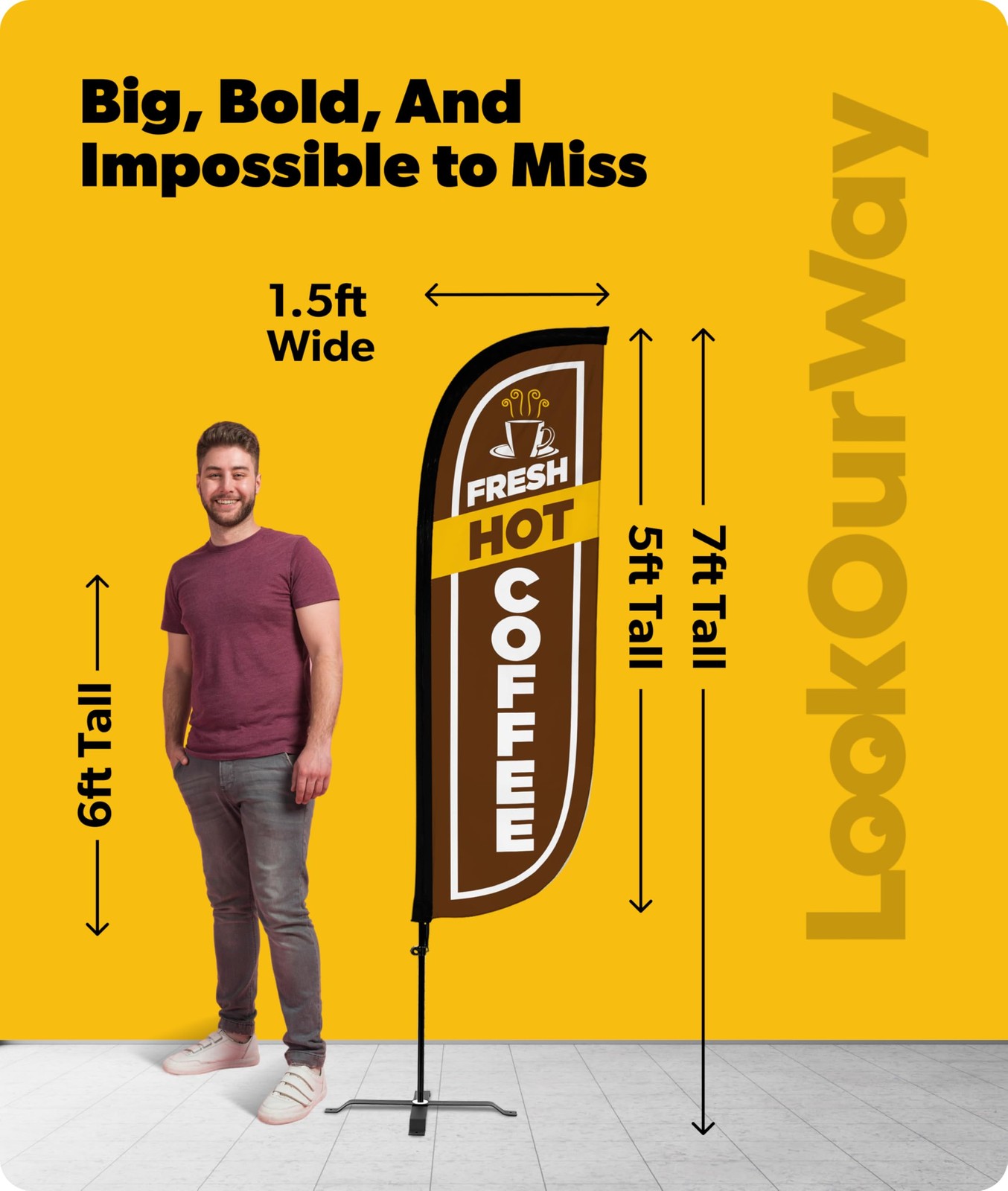 Lookourway Feather Flag Set – 5Ft Tall Advertising Banner Flag Pole Kit And