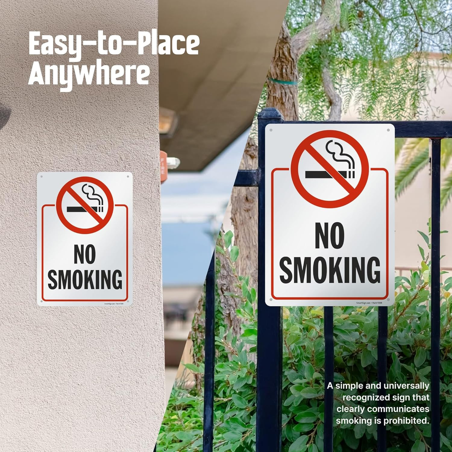 14 x 10 inch “No Smoking” Metal Sign with Symbol, Screen Printed, 40 mil Laminat