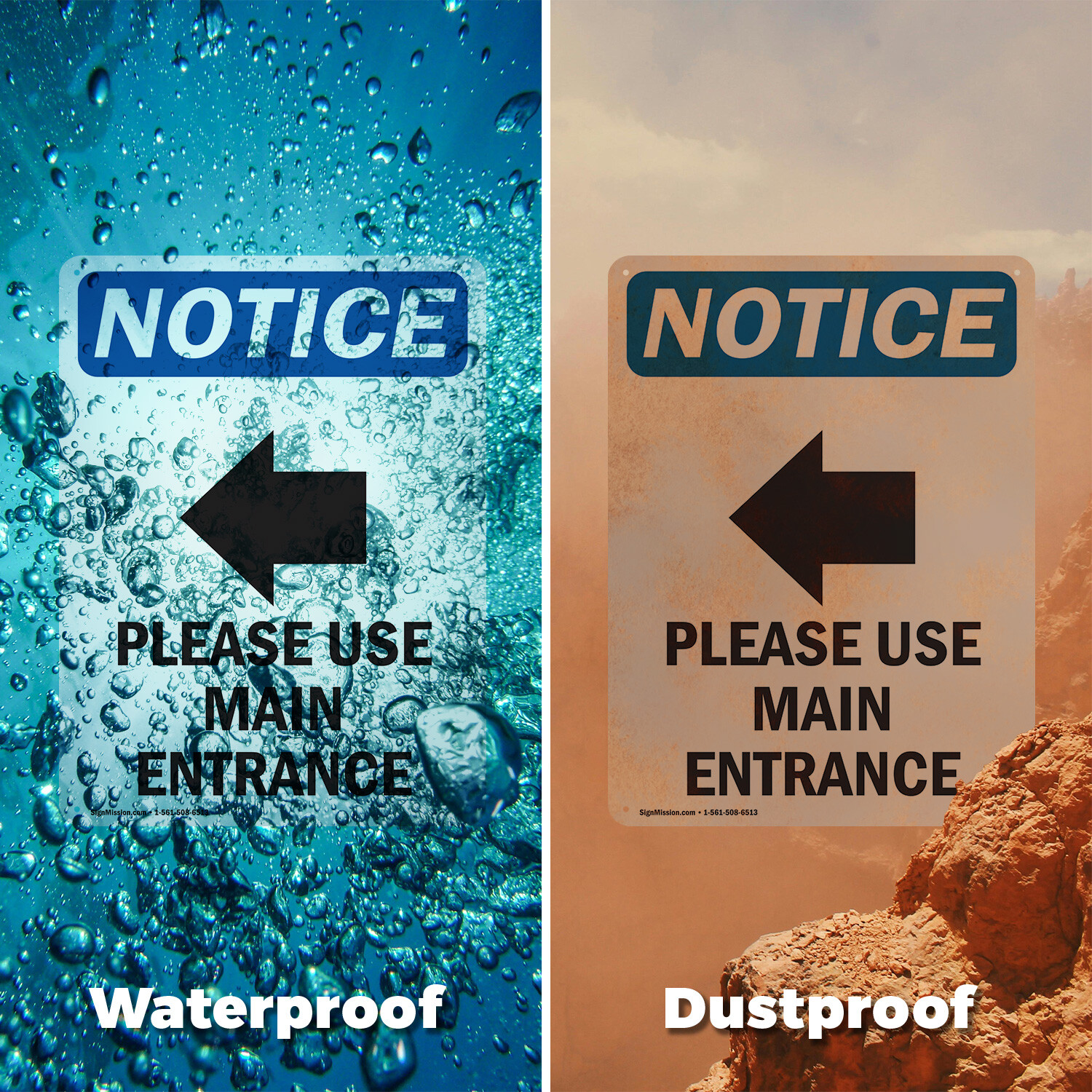 (2 Pack) Please Use Main Entrance OSHA Notice Sign Decal Metal Plastic