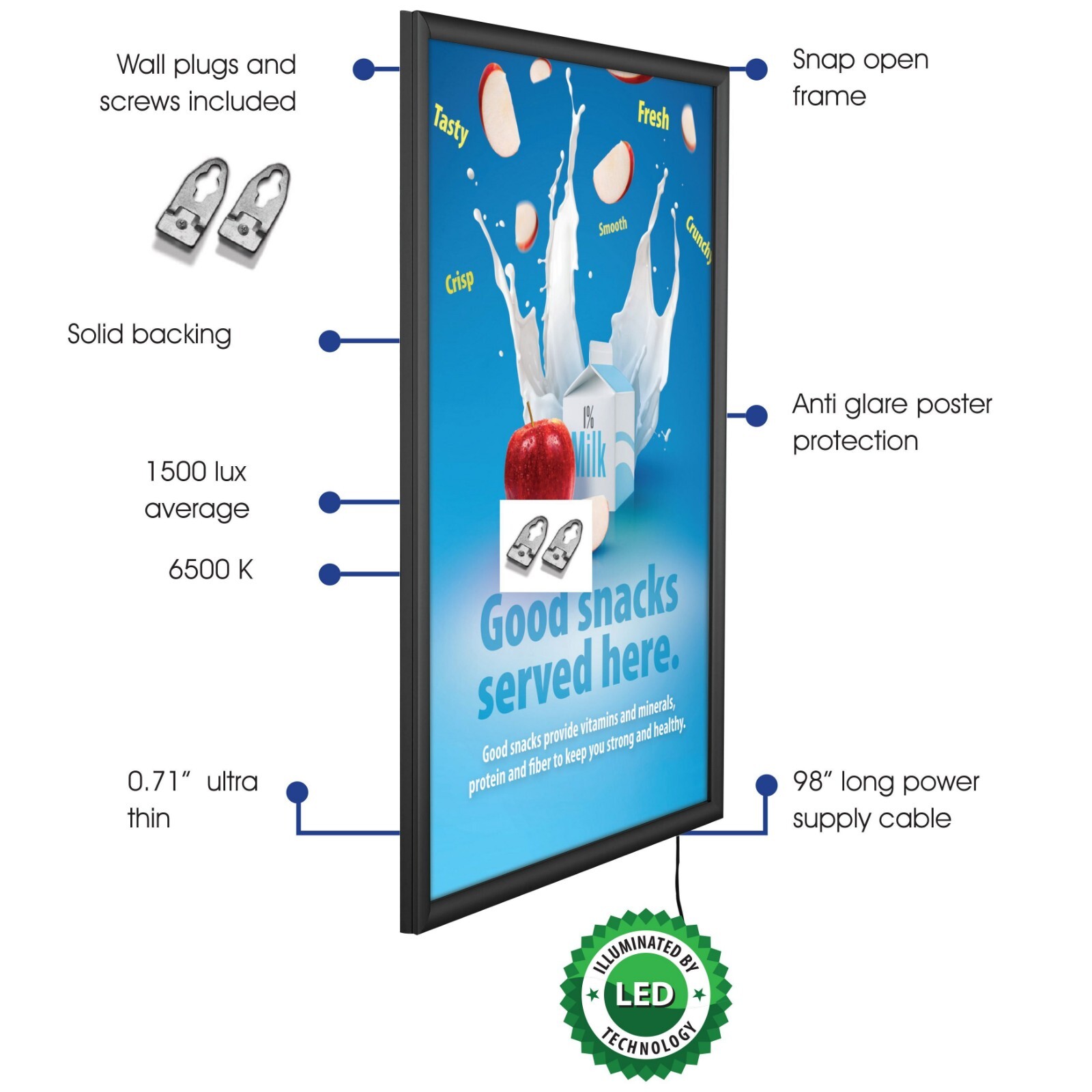 LED Backlit Poster Frame, Wall Mount Black/Silver Aluminum Photo/Sign Holder