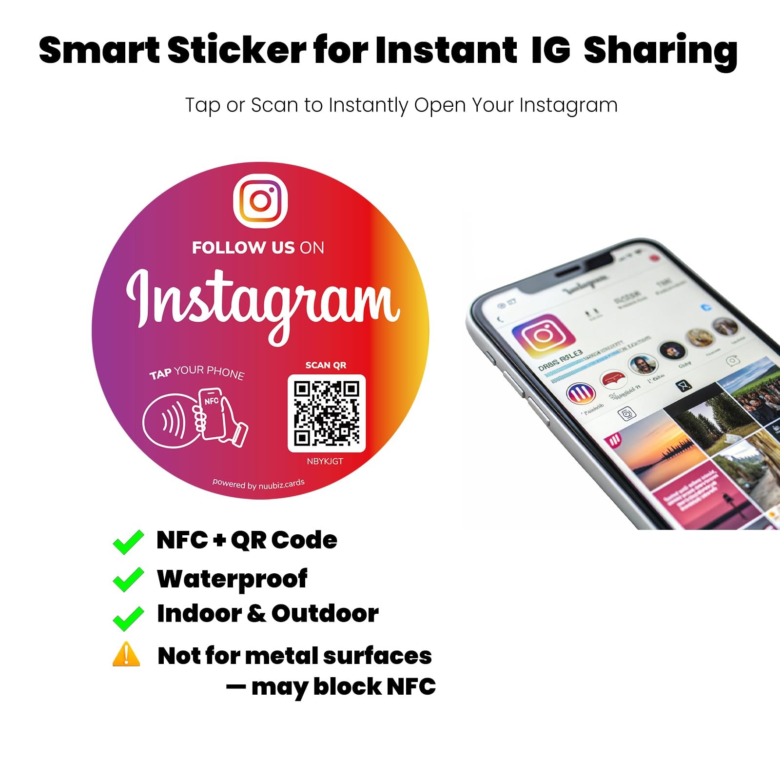 NFC Social Media QR Code Stickers Compatible with Instagram (3 Pack) – Tap or…