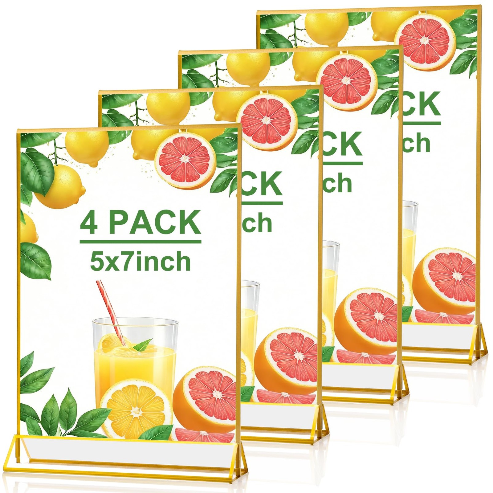 PUREZON 5×7 Acrylic Sign Holder, 4 Pack Double-Sided Clear inches, golden