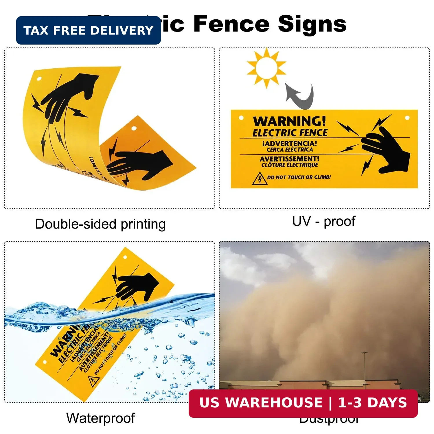 Blulu 8 Pieces Electric Fence Warning Signs 10 x 4 Inch Plastic Danger Electric