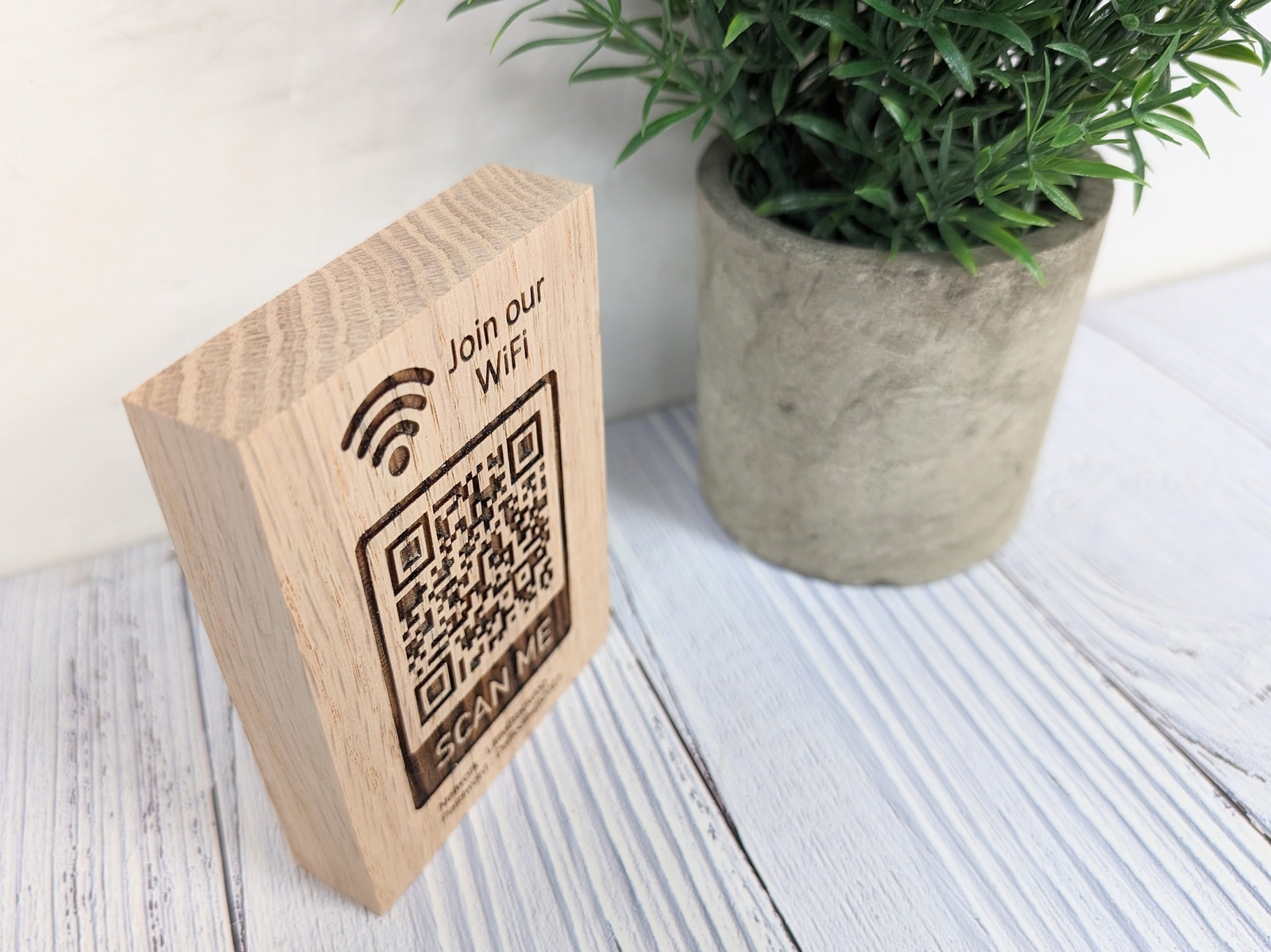 WiFi QR Code Oak Sign, Freestanding WiFi Sign – Hotel Guestroom – Password Sign