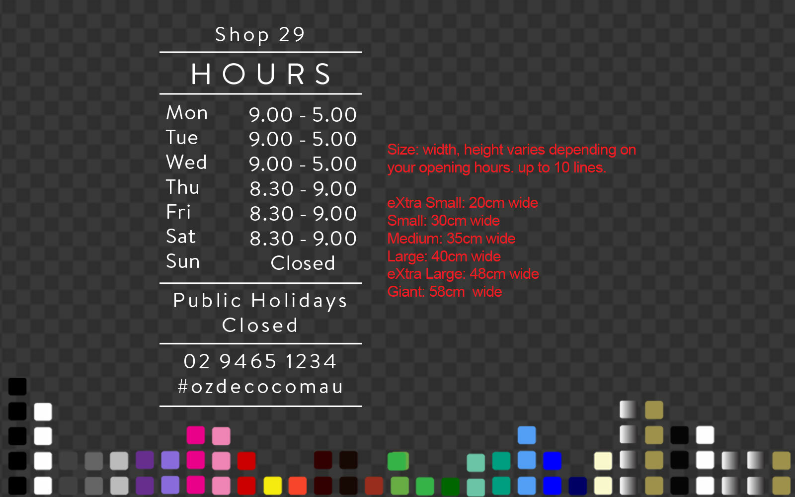 Custom Business Trading Opening Hours Sign Window Wall Decal for Shop