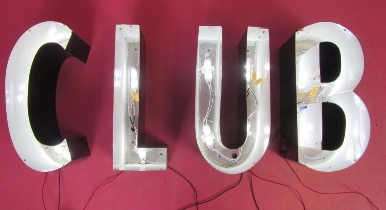 « CLUB » 12 x 31&Prime; Front Lit Channel Letter Sign 12V White LED Mesh Acrylic Front
