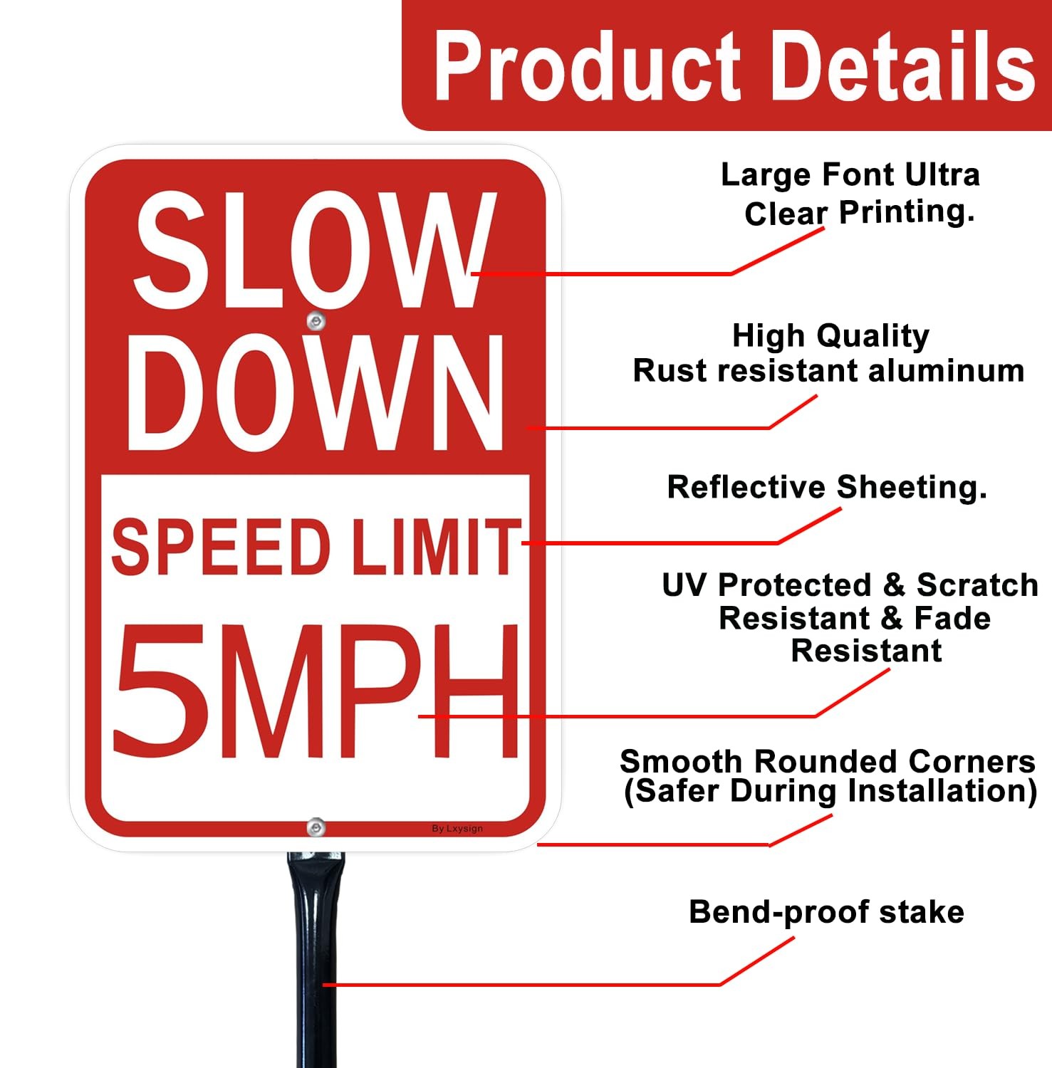 1-Pack 14×10 Inch &lsquo;Slow Down 5 MPH&rsquo; Sign with 36 Inches Metal Stake Reflective