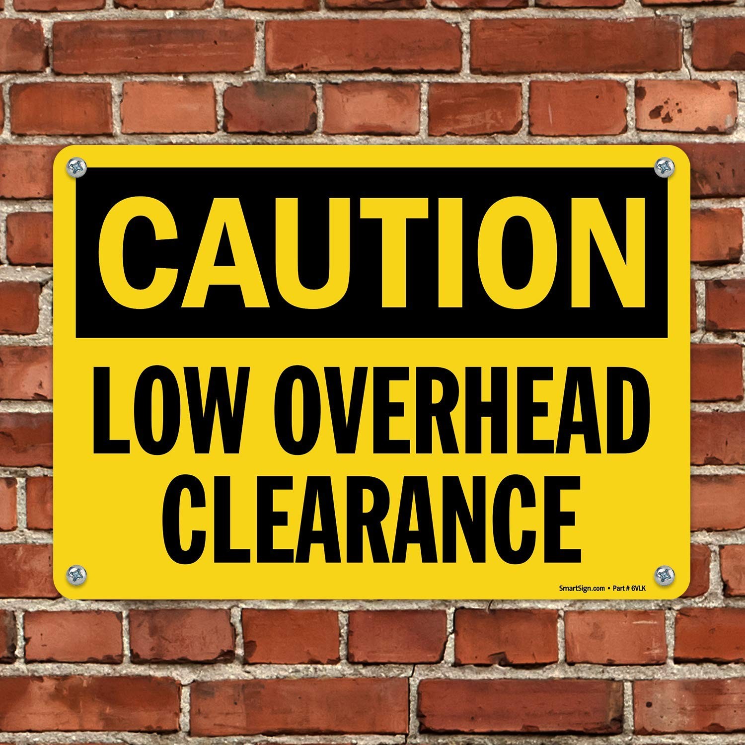 Black on Yellow 10×14 Inch Caution Low Overhead Clearance Sign Aluminum