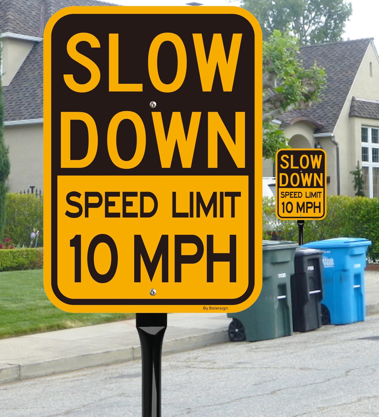 Slow Down Speed Limit 10MPH Sign 36 Inch Metal Stake Reflective 14×10 Inch 2 PCS
