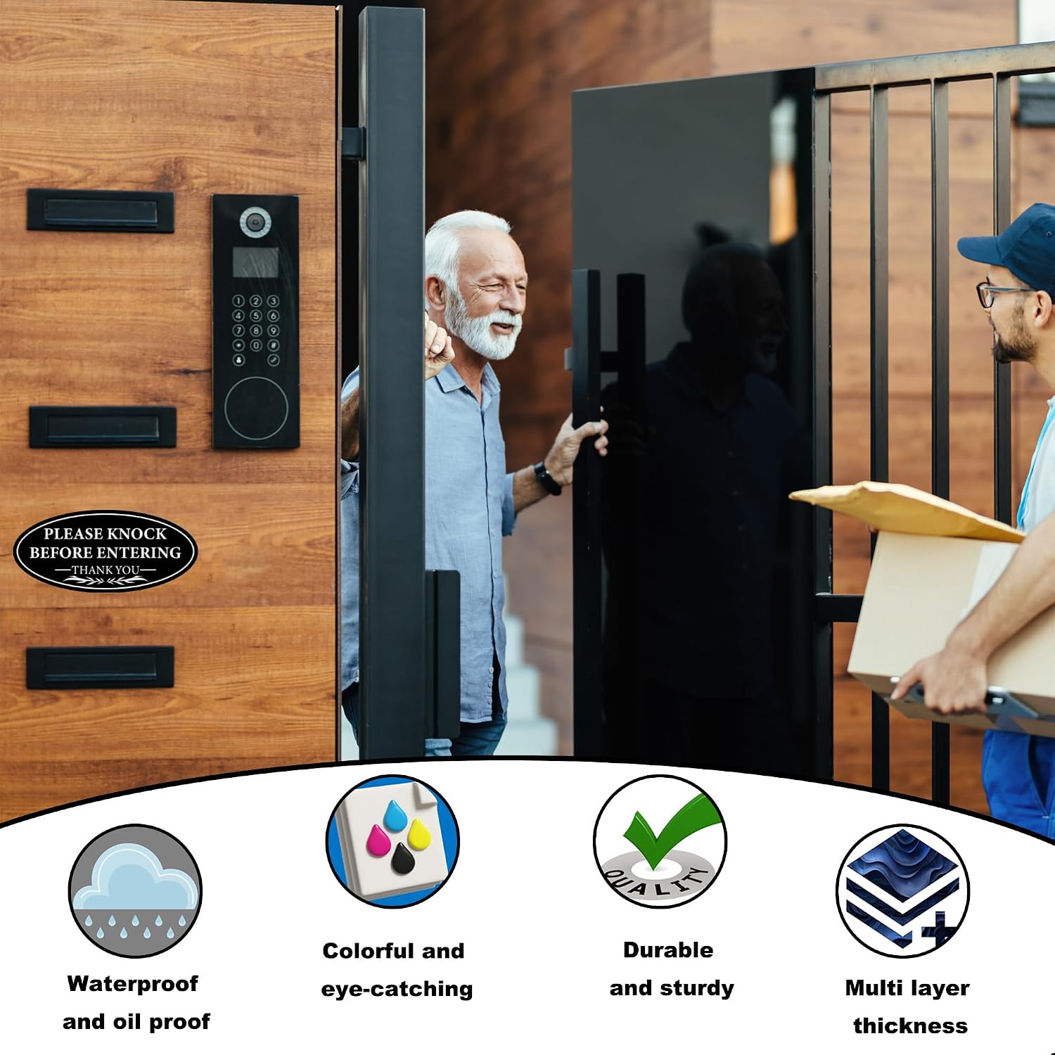 Please Knock Sign for Door, UV Resistant Self Adhesive Vinyl Please Knock