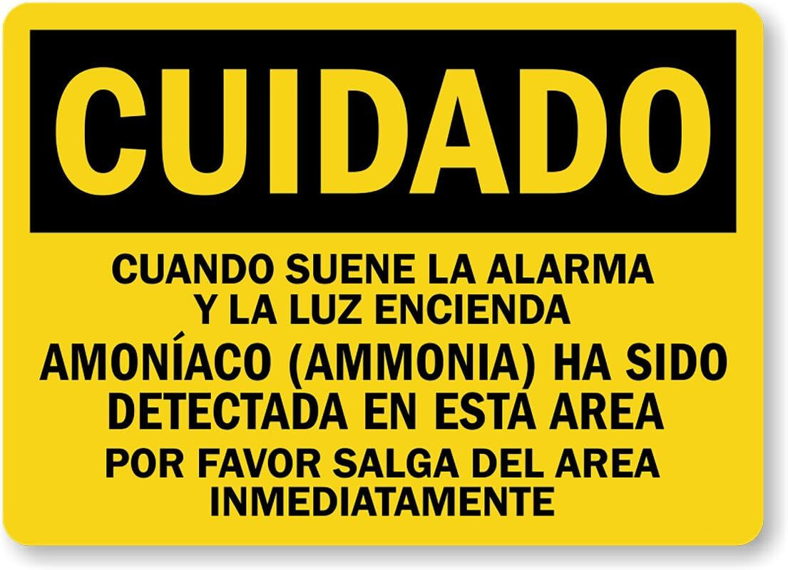 Ammonia Alarm Sign Aluminum Weatherproof 8×12 Inch Outdoor Safety