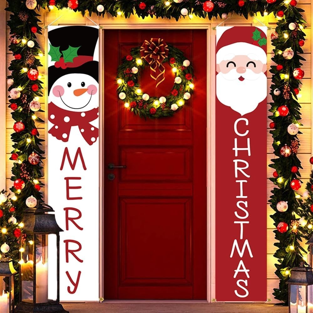 2PC Christmas Yard Banners Santa Snowman Outdoor Decor 71×13 inches