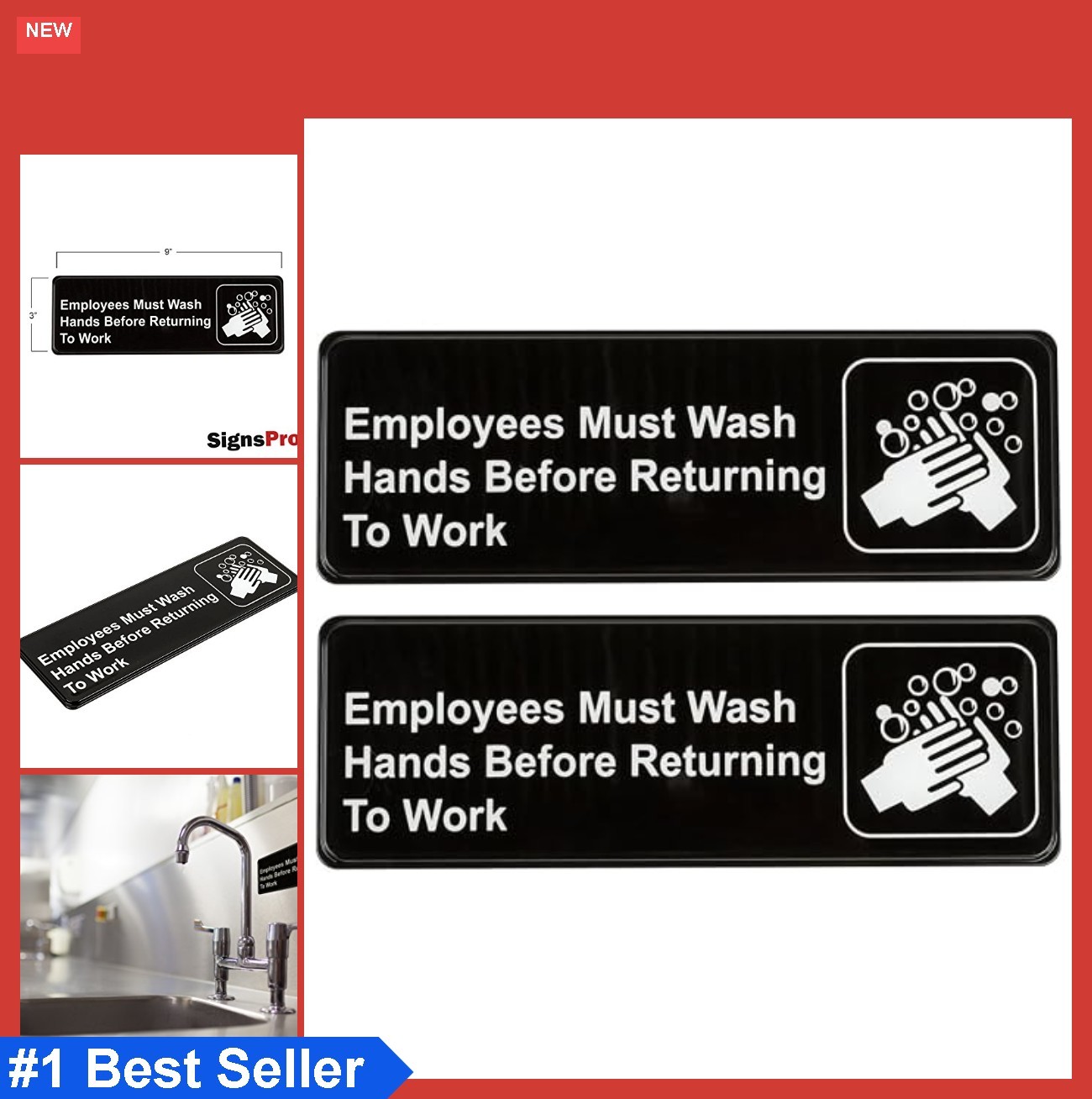 Employees Must Wash Hands Before Returning to Work Sign Pack of 2 9×3 Inches