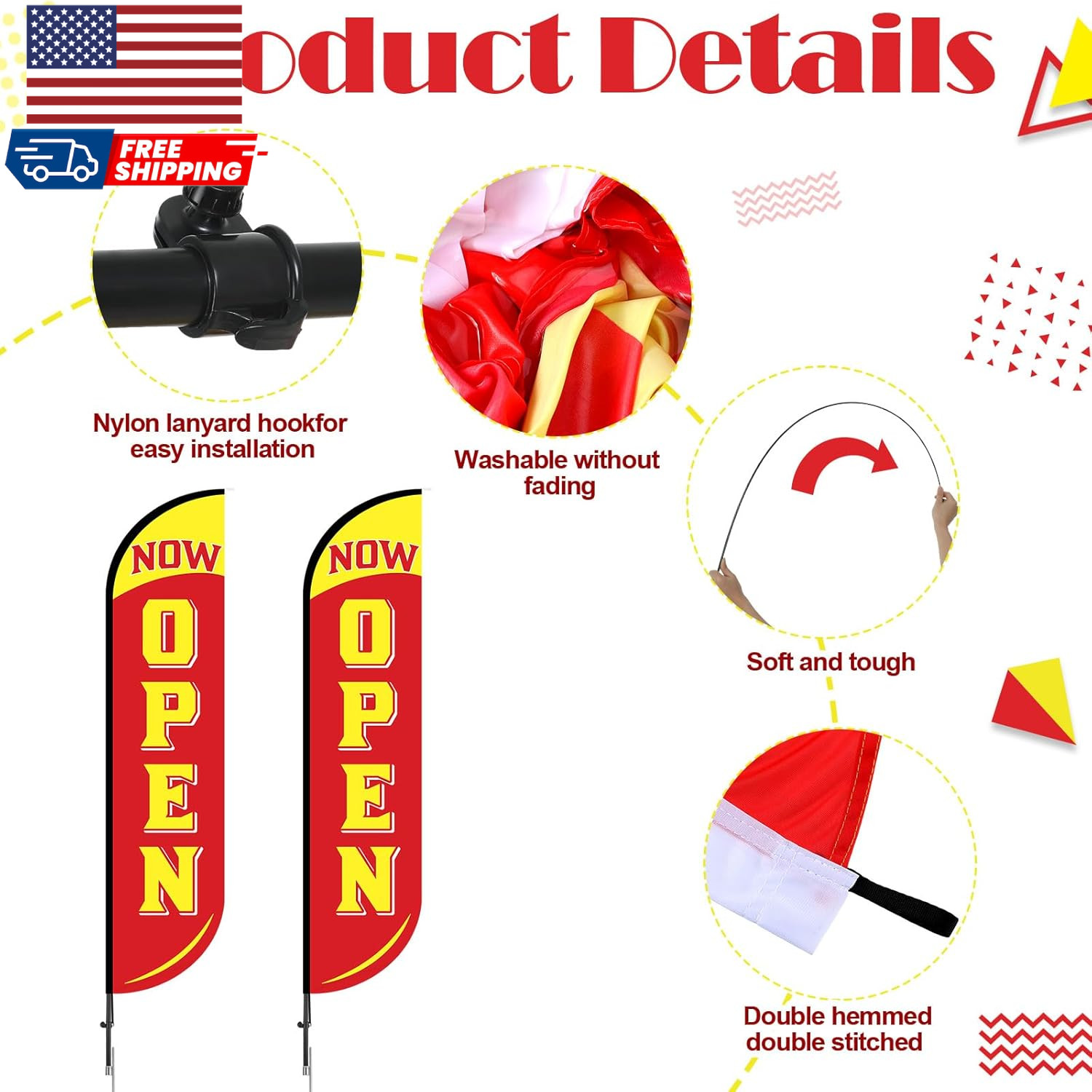 2 Sets 12 Ft Now Open Feather Flags Pole Kit for Business Advertising Feather