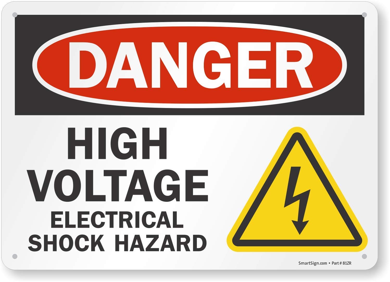 10 x 14 inch “Danger – High Voltage Electrical Shock Hazard” OSHA Metal Sign …