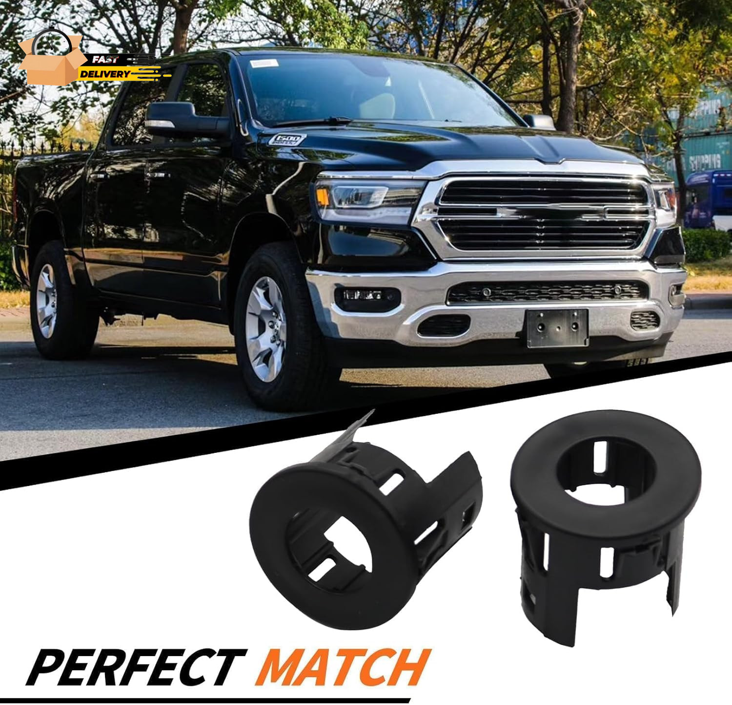 4X Parking Assist Sensor Mount Bracket Bezels Compatible with 2014-2018 Ram 150