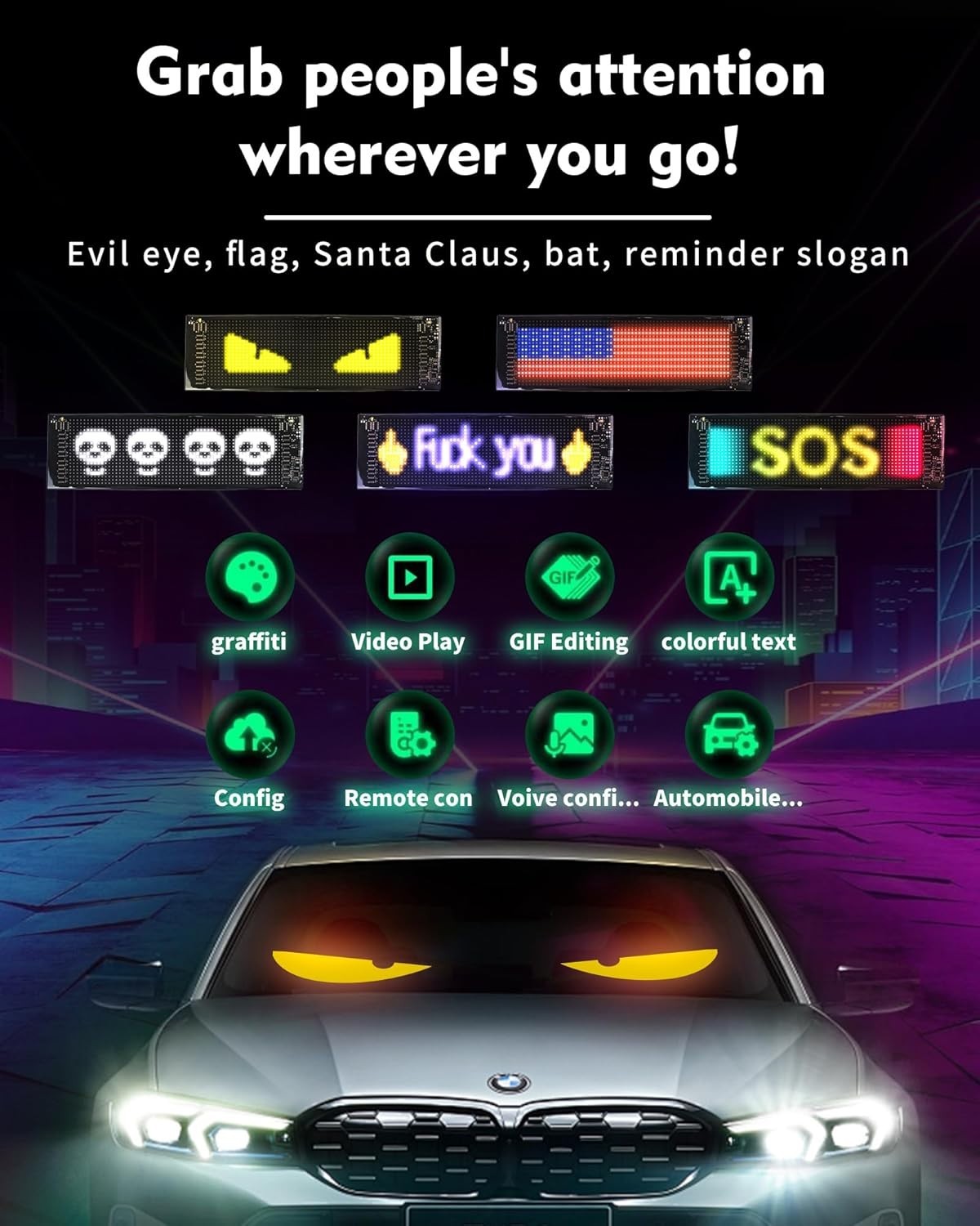 Devil&rsquo;s Eye 2-Pack: Color-Changing LED Windshield Display for Cars & Trucks