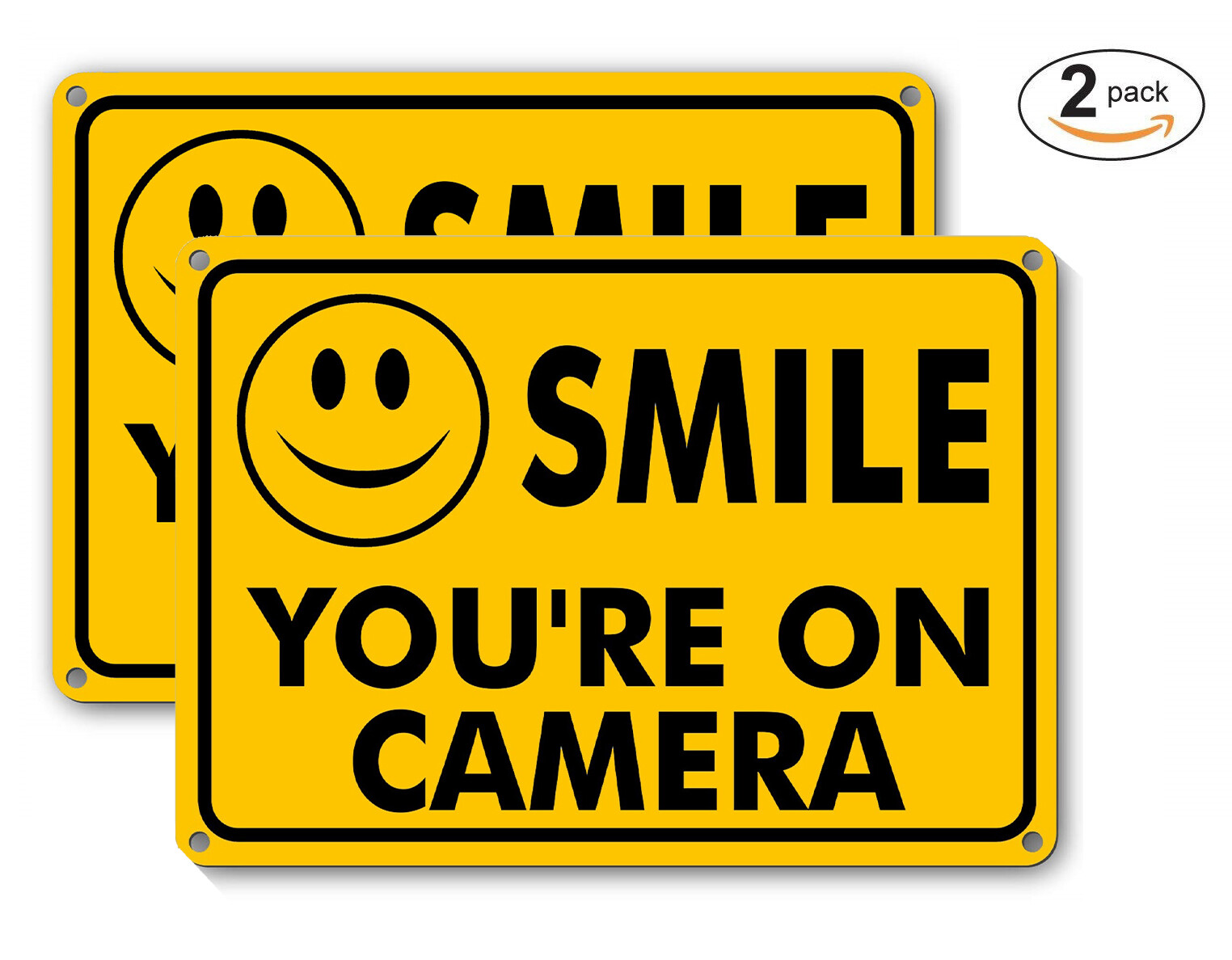 2 SMILE YOU&rsquo;RE ON CAMERA Yellow Business Security Sign CCTV Video Surveillance