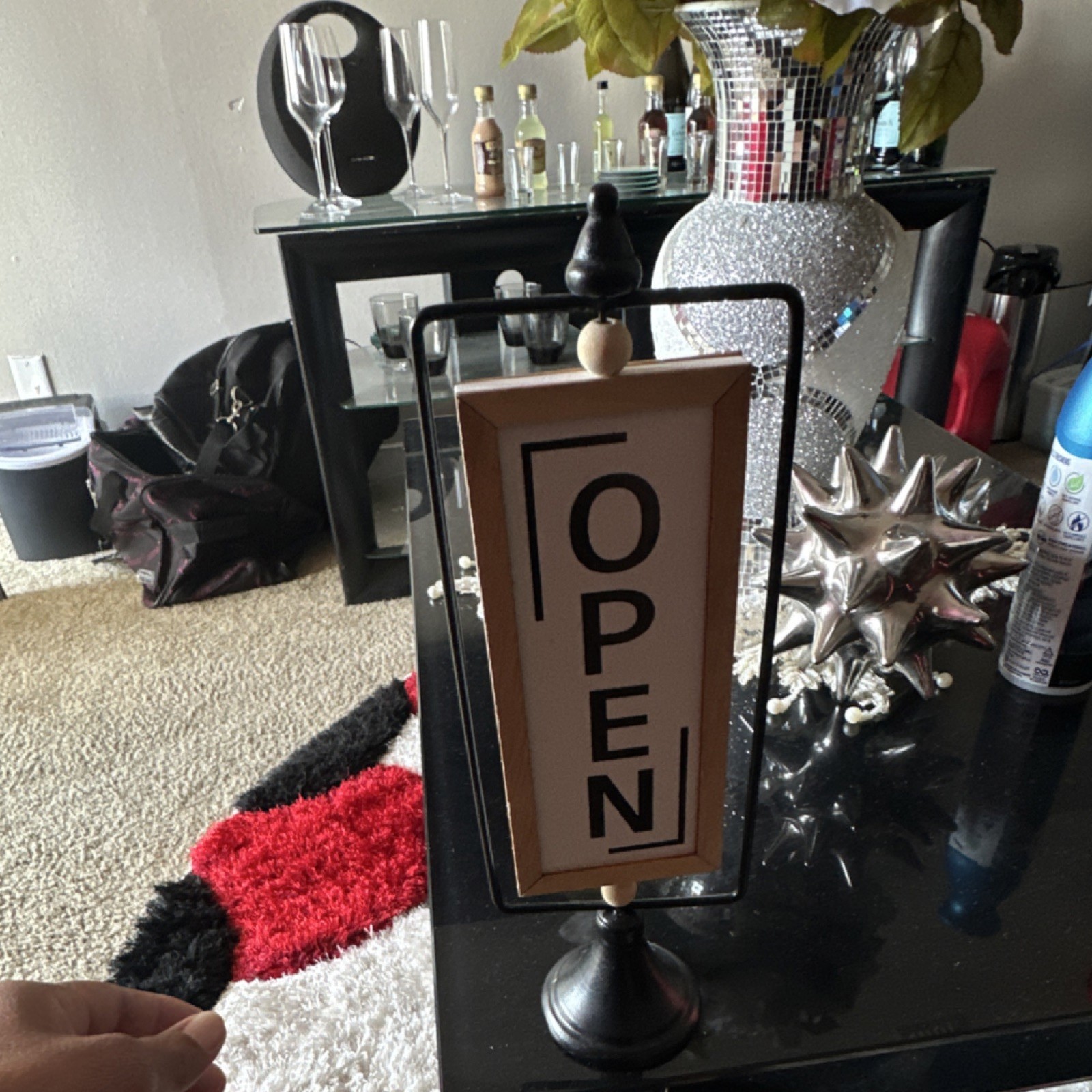Double-sided Tabletop Frame Door Sign Black White Natural Wood Reversible