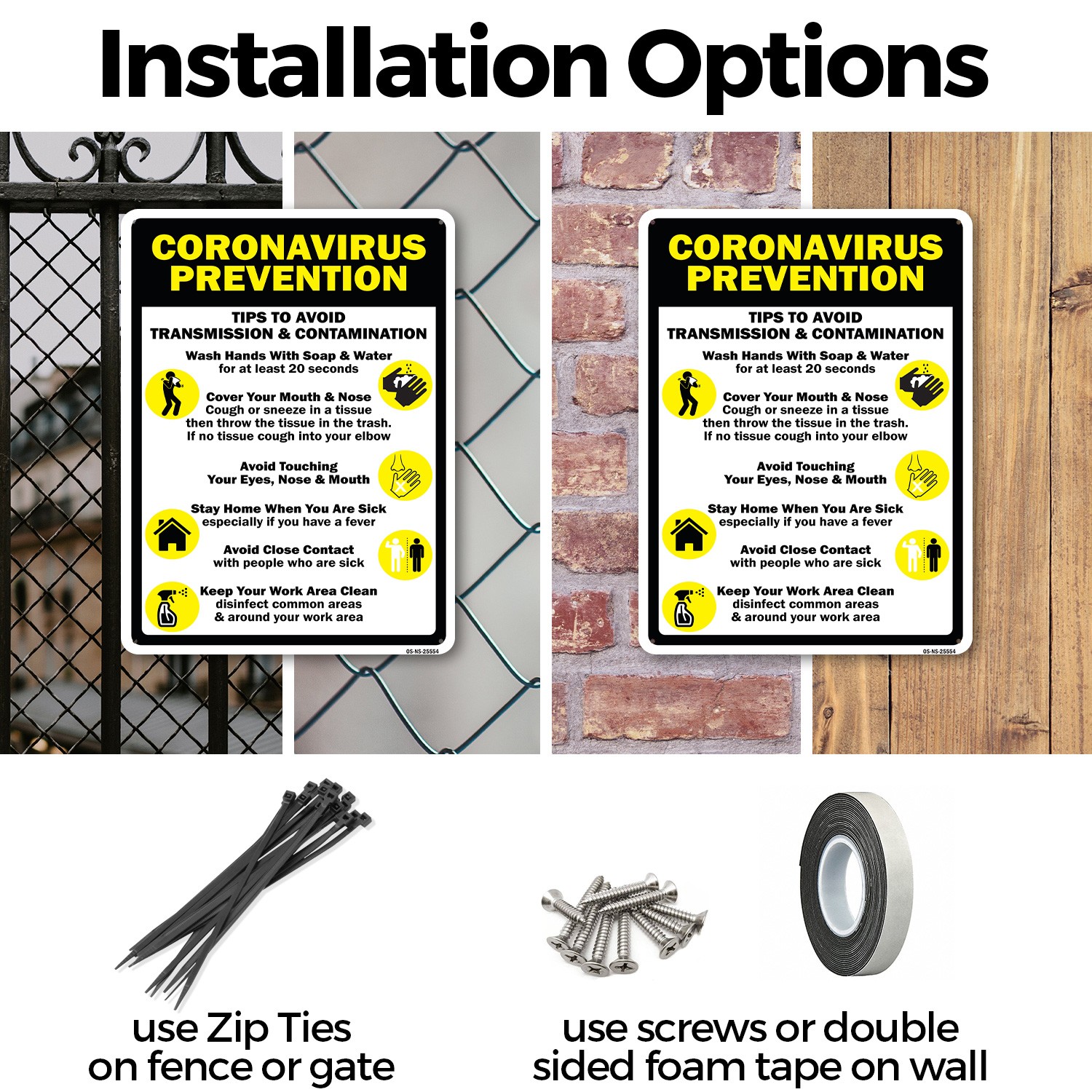 Coronavirus Prevention Tips To Avoid Transmission Public Safety Sign 5/10 Pack