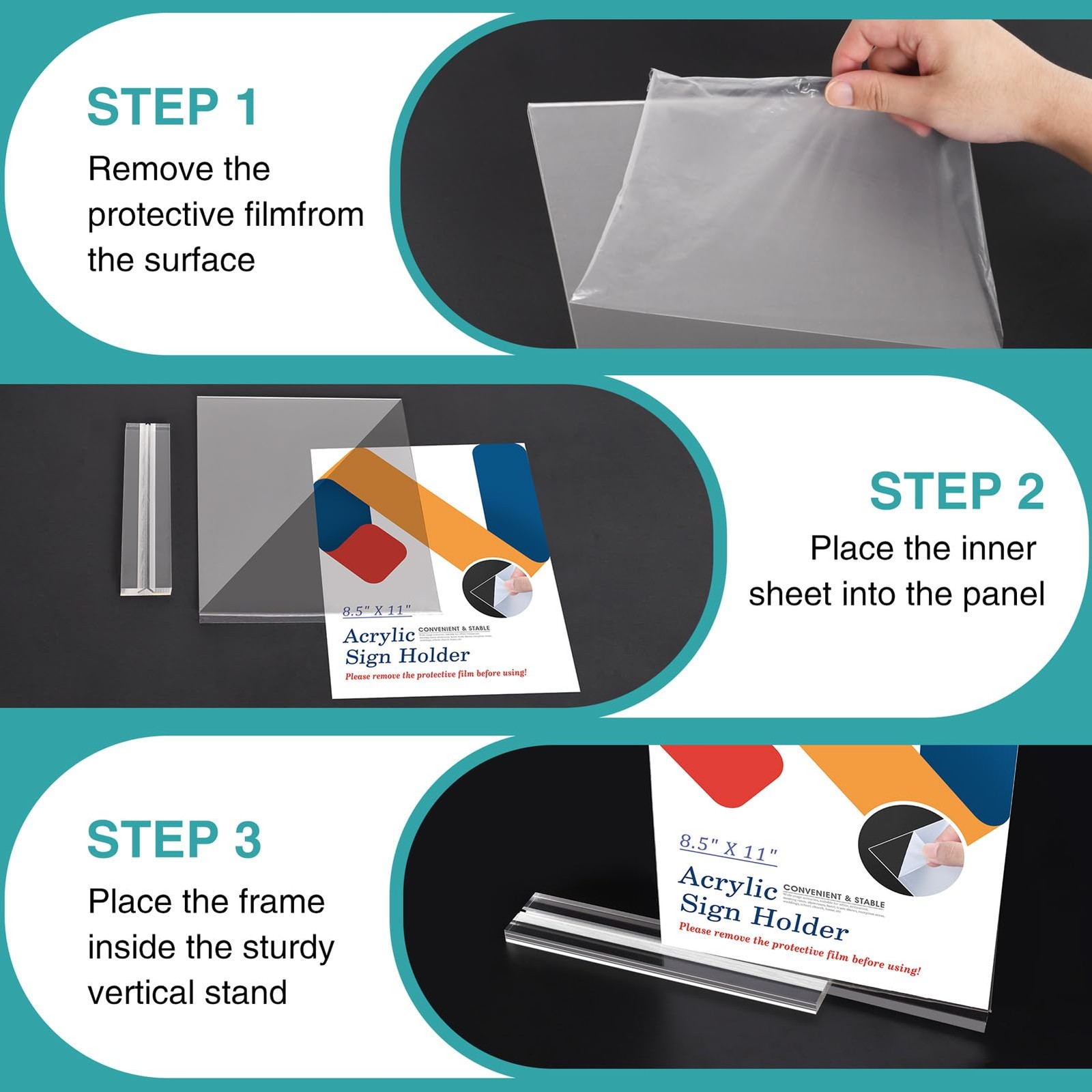 Relx 6 Pack Acrylic Sign Holder 8.5 x 11, Vertical T Shape Plastic 6pack
