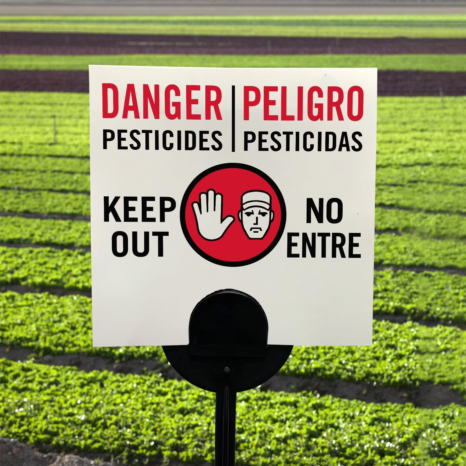 (20-Pack) Bilingual Danger Pesticides Keep Out Yard Sign with Stake, 16 Mil HDPE