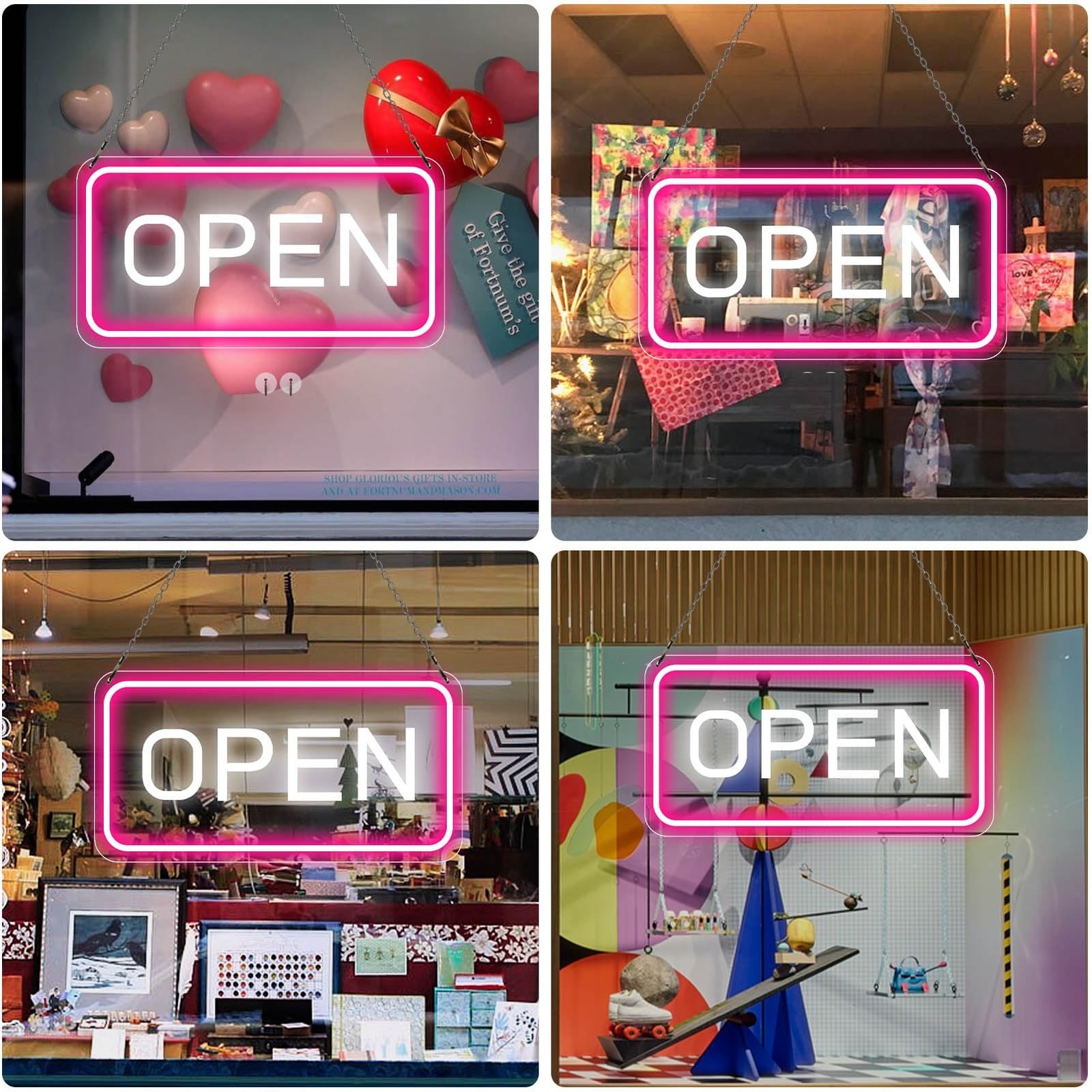 Neon Open Sign – 16 »x 9 » LED Sign, Super Bright Pink & White Neon Light, ON…