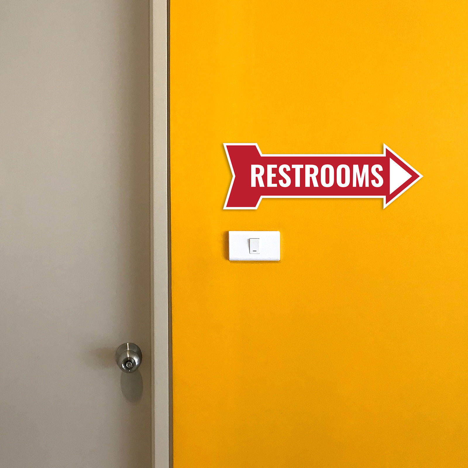Arrow Shape Restrooms 12×4&Prime; Wall or Door Sign | Bathroom Signage