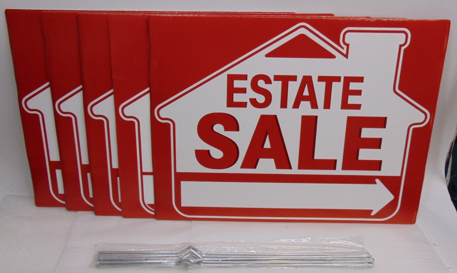 ESTATE SALE Yard Lawn Sign Kits 5 Pack 16&Prime; x 12&Prime; Info Slot 10 Ground Stake Red
