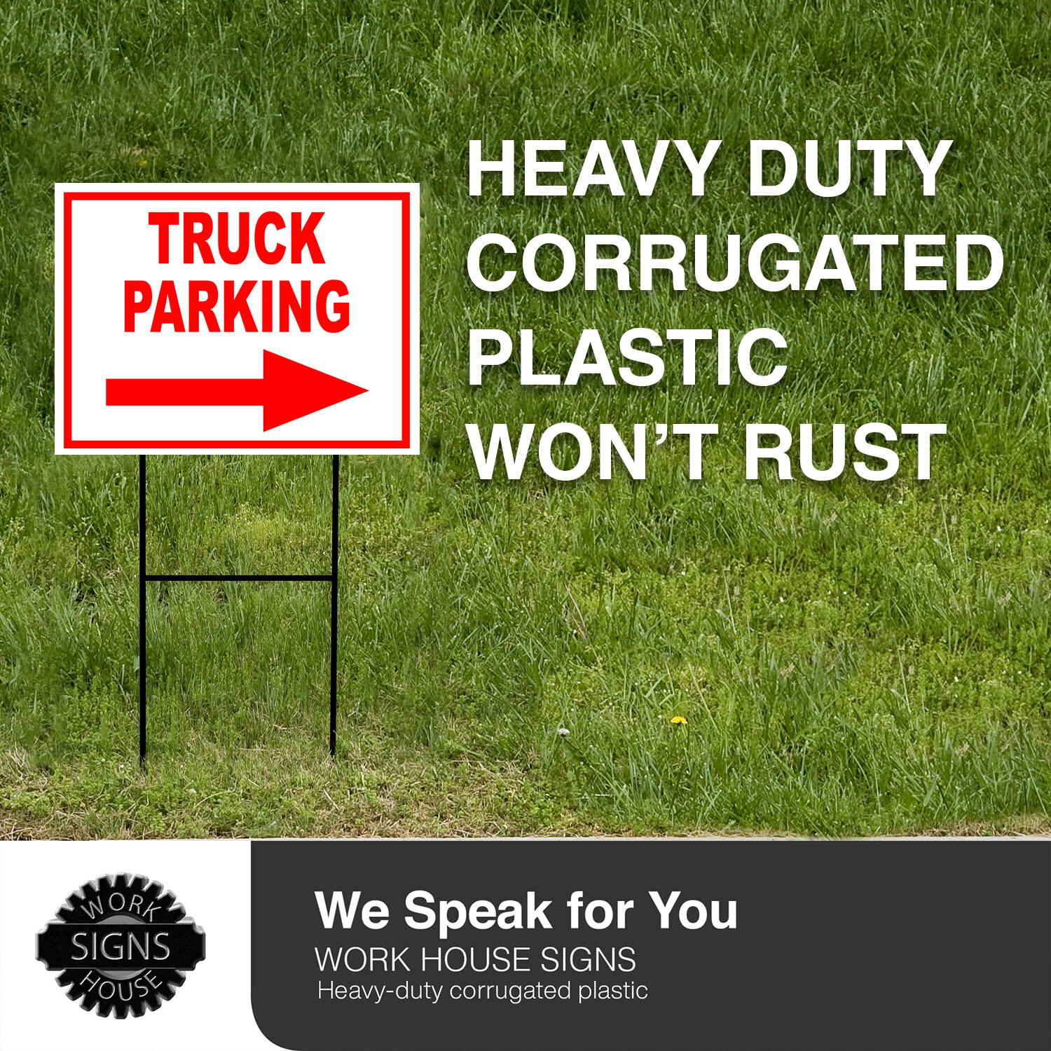 TRUCK PARKING RIGHT arrow red with border Yard Sign with Stand LAWN SIGN