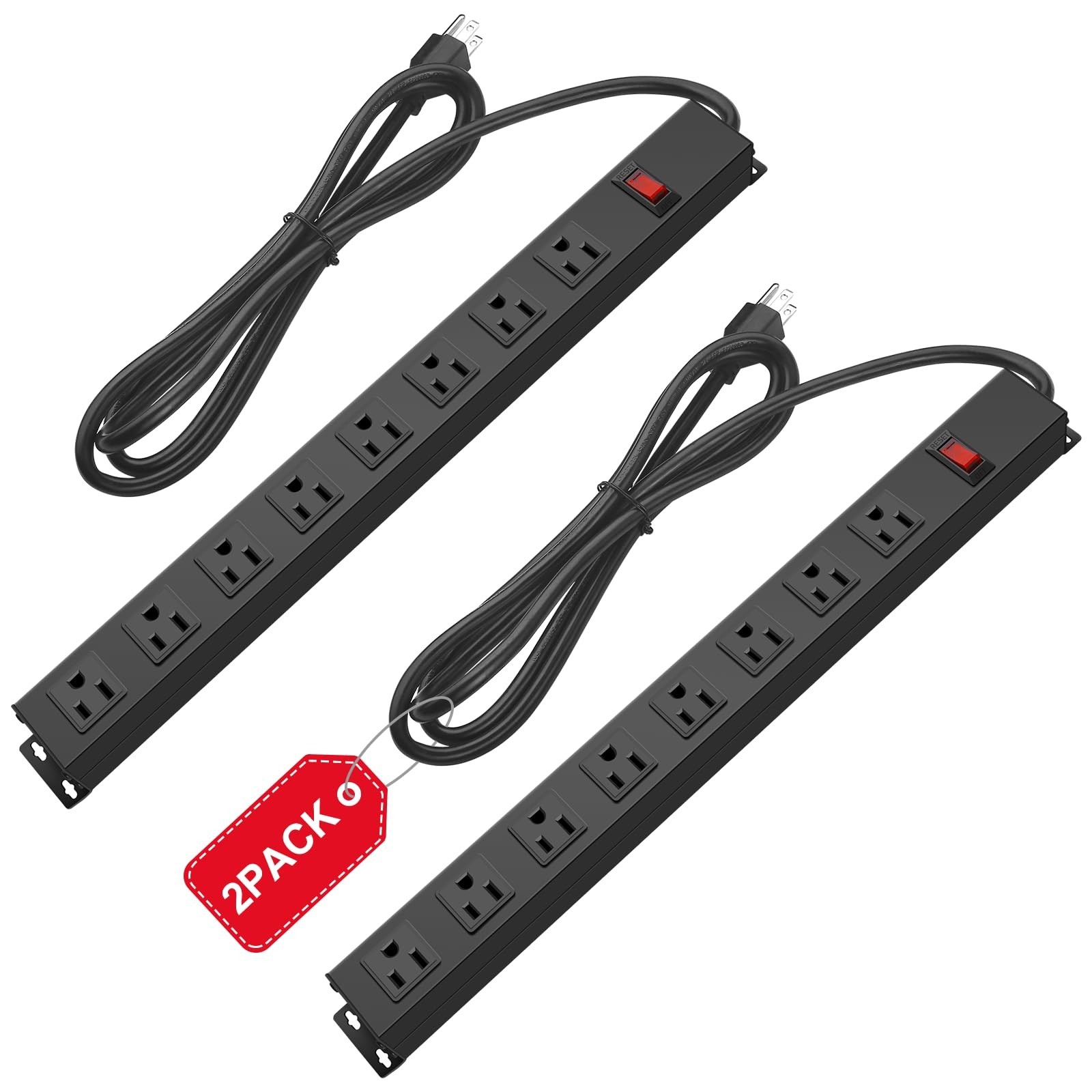 2Pack Metal 8 Outlet Mountable Power Strip, Wall Mount Outlet Heavy Duty, Wid…